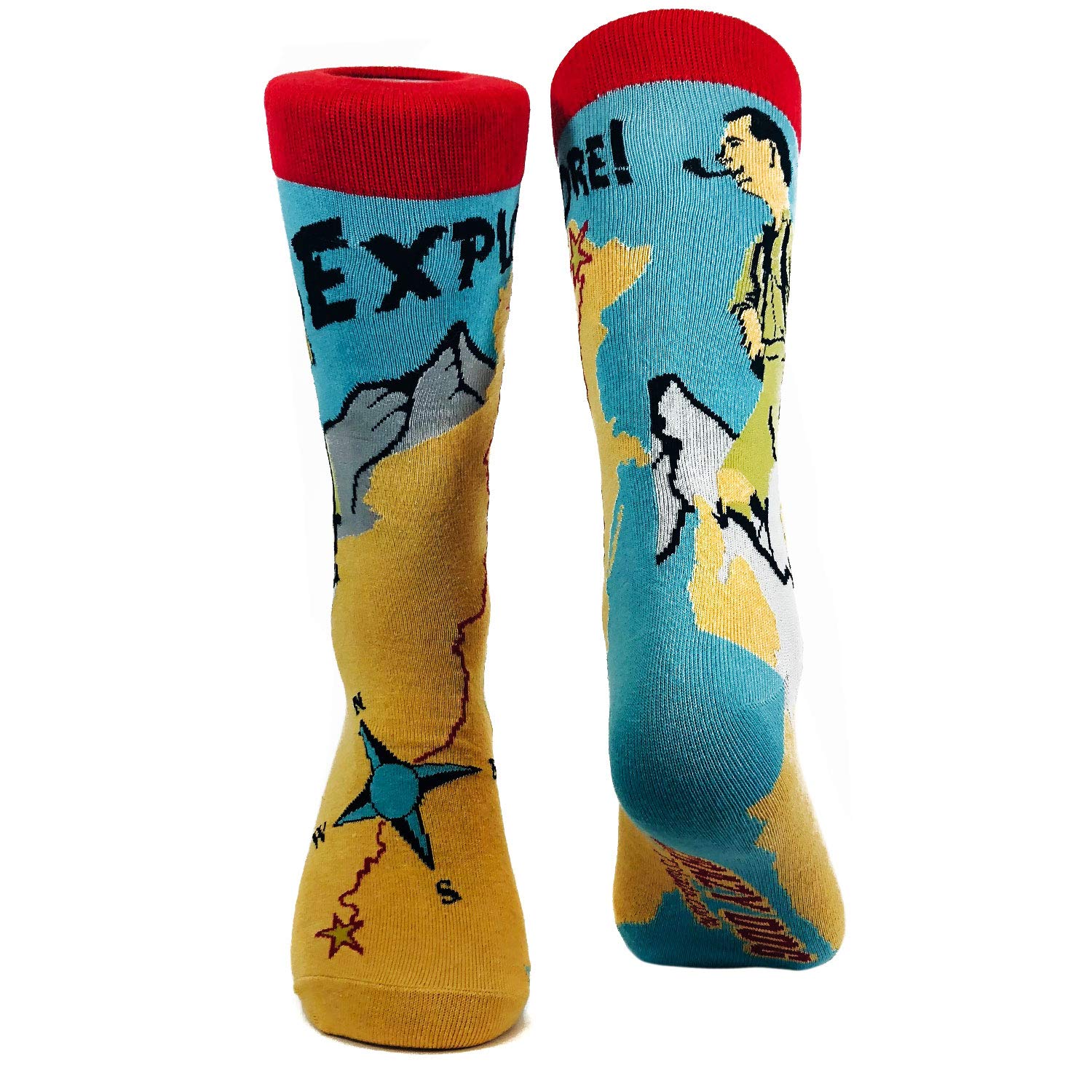 Crazy Dog Explore Socks - Funny Outdoor Hiking & Camping Casual Footwear for Men (Size 7-12, Yellow) - Perfect for Adventure Travel, Backpacking & Everyday Wear