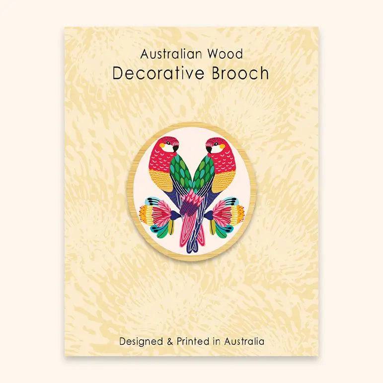 Handmade Rosella Bird Wooden Brooch - Exquisite Australian Native Bird Pin for Women's Fashion Accessories - Perfect for Jackets, Scarves, Hats & Gift Giving