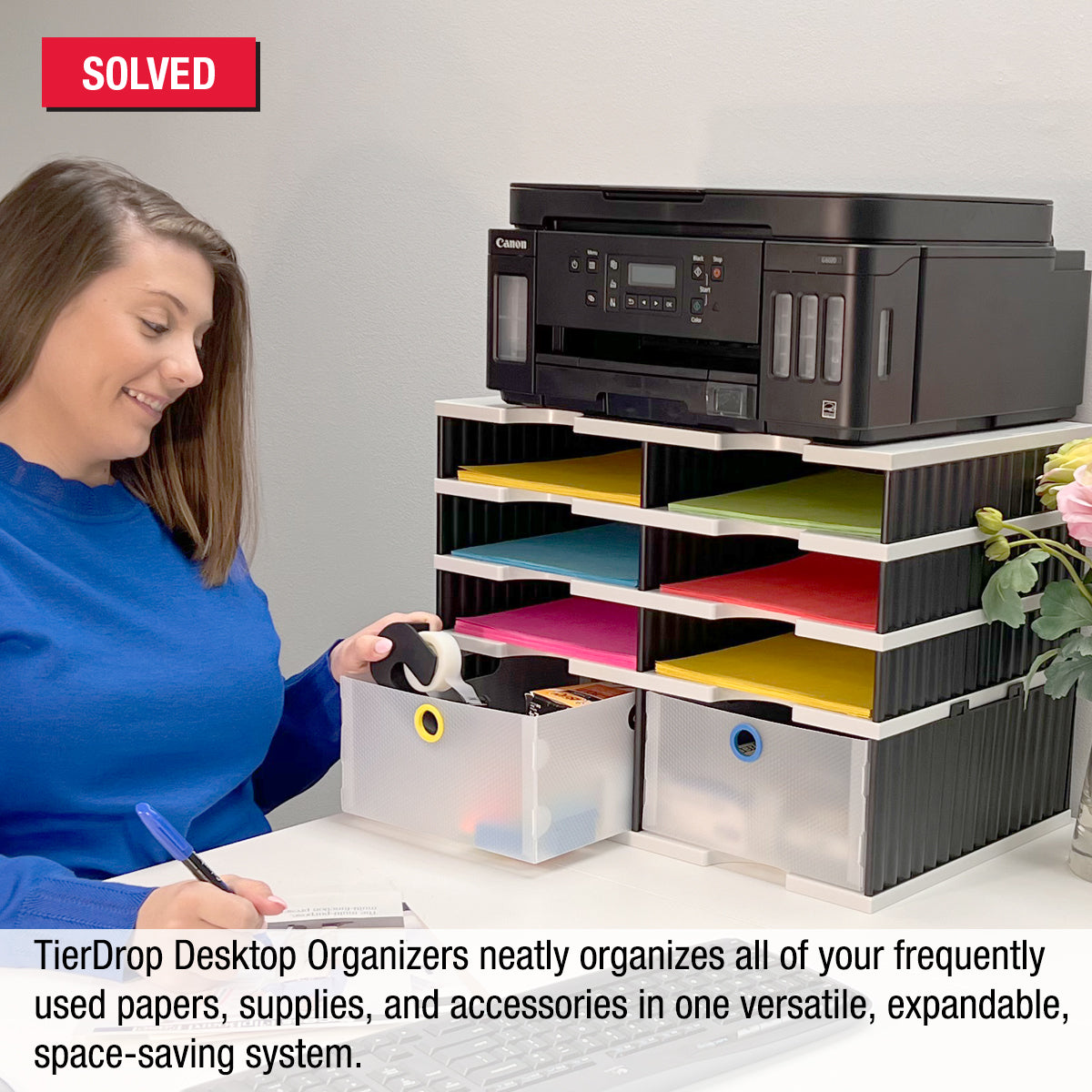 6-Tier Desktop Organizer with Letter Tray Sorter, Storage Drawers & Riser Base | TierDrop™ Plus Document & Office Supply Organizer | Perfect for Home Office, School & Workspace Organization