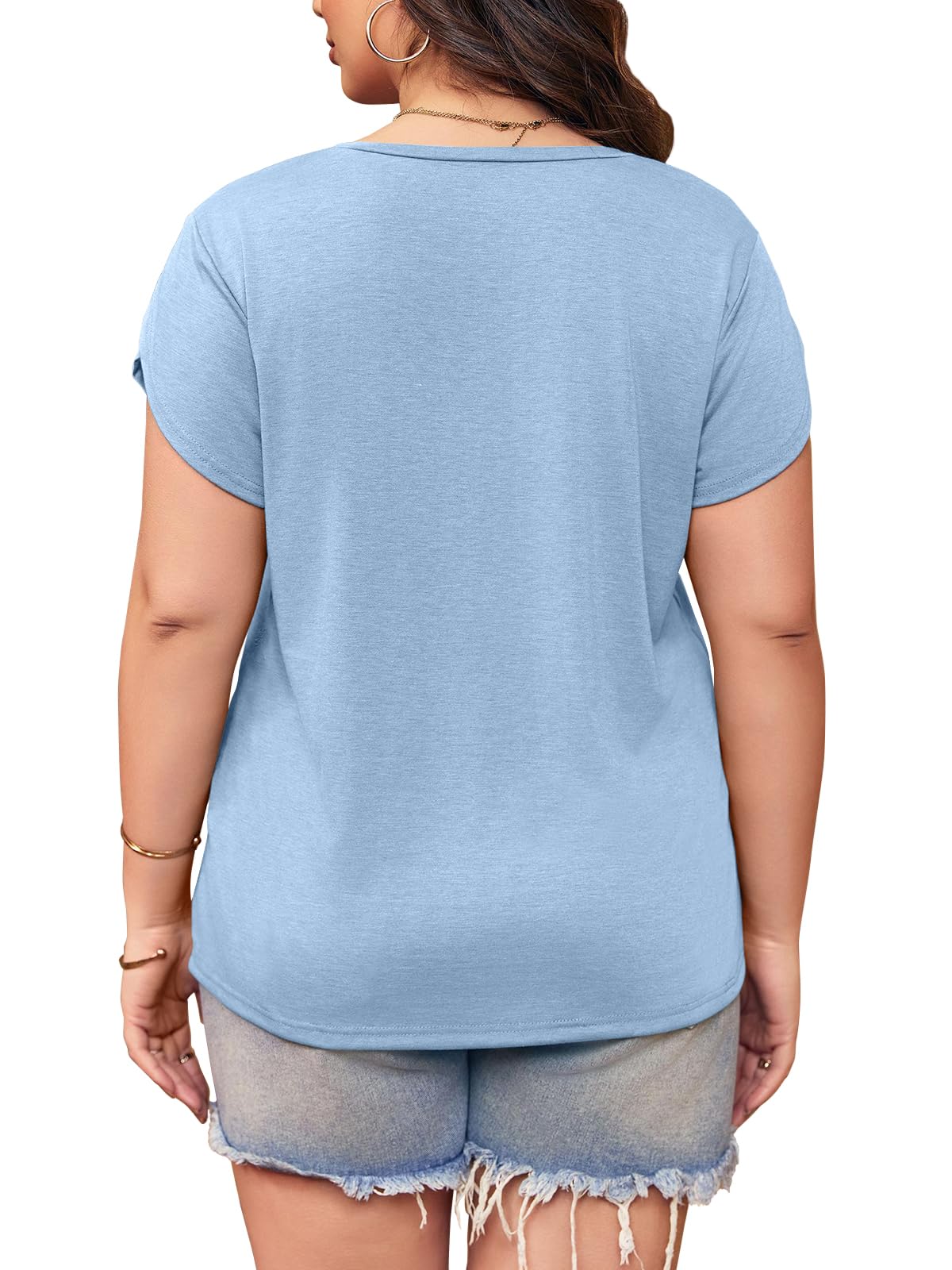 Plus Size Women's V-Neck T-Shirts - Casual Loose Fit Petal Sleeve Tops for Everyday Wear | Perfect for Work, Weekend & Summer Outfits