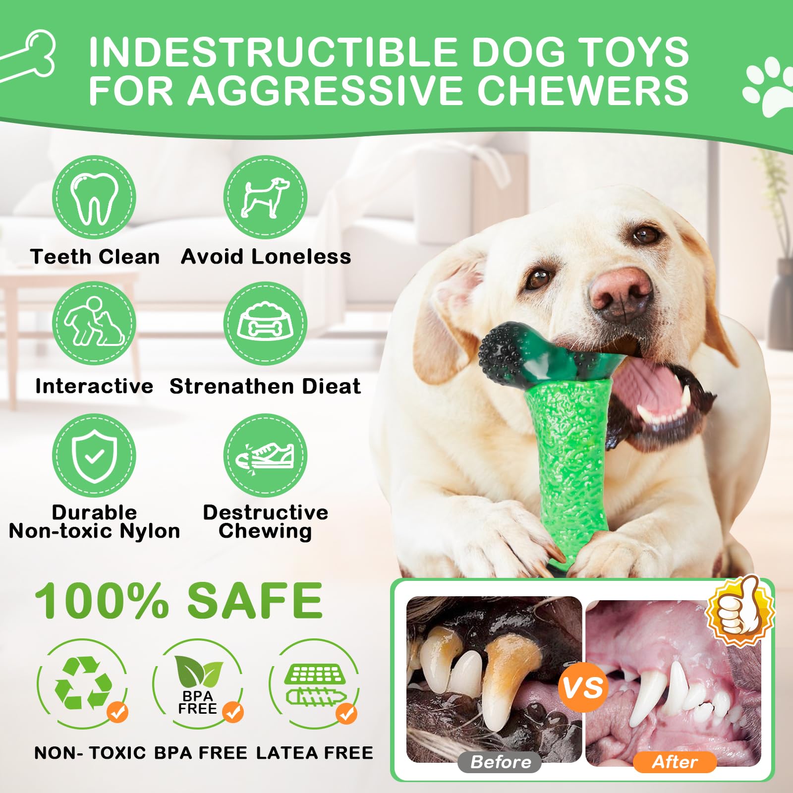 Durable NOUGAT Dog Chew Toys for Aggressive Chewers - Indestructible Milk Flavor Chew Toy for Medium & Large Dogs - Long-Lasting Pet Toy for Playtime, Training & Anxiety Relief