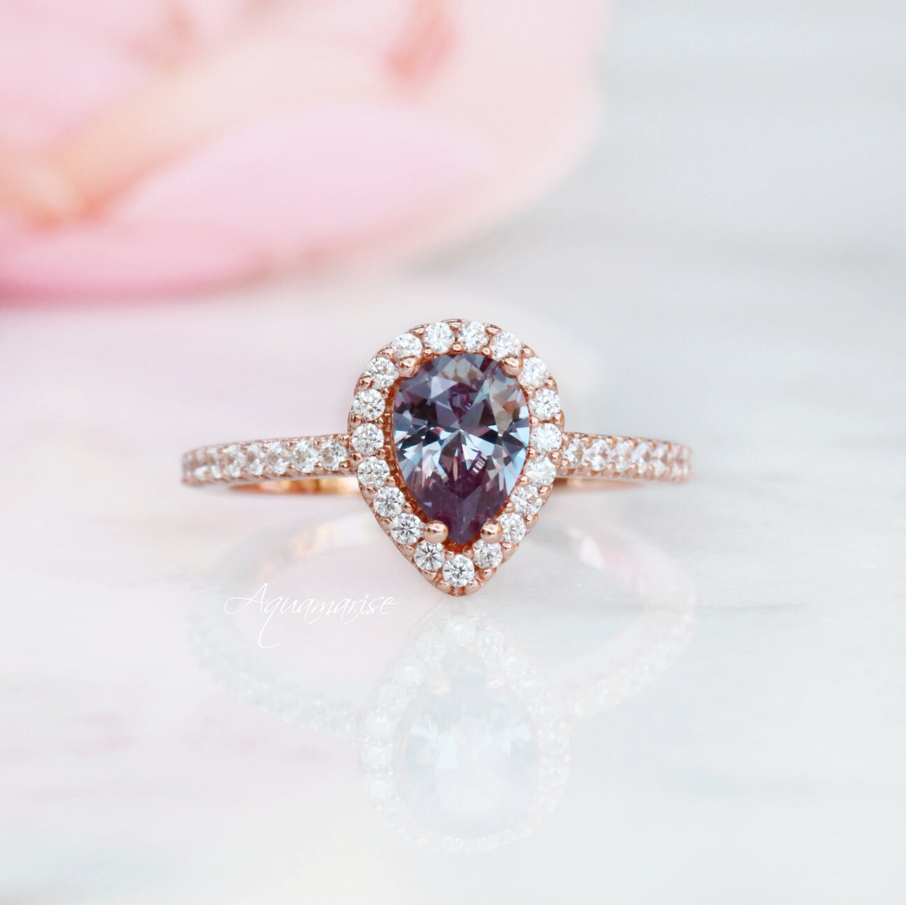 Emily Alexandrite Ring 14K Rose Gold Vermeil - Elegant Birthstone Jewelry for Women, Perfect Gift for Anniversary, Birthday & Special Occasions