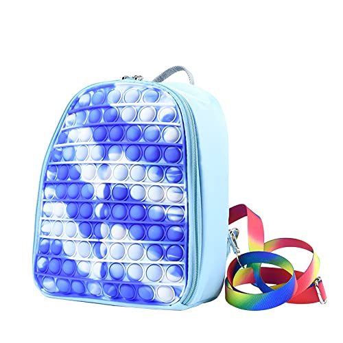 Fidget Backpack for Kids & Teens - Pop-On-It Sensory School Book Bag with Adjustable Shoulder Straps (White Blue + Blue) - Perfect for ADHD Focus, Classroom Use & Travel