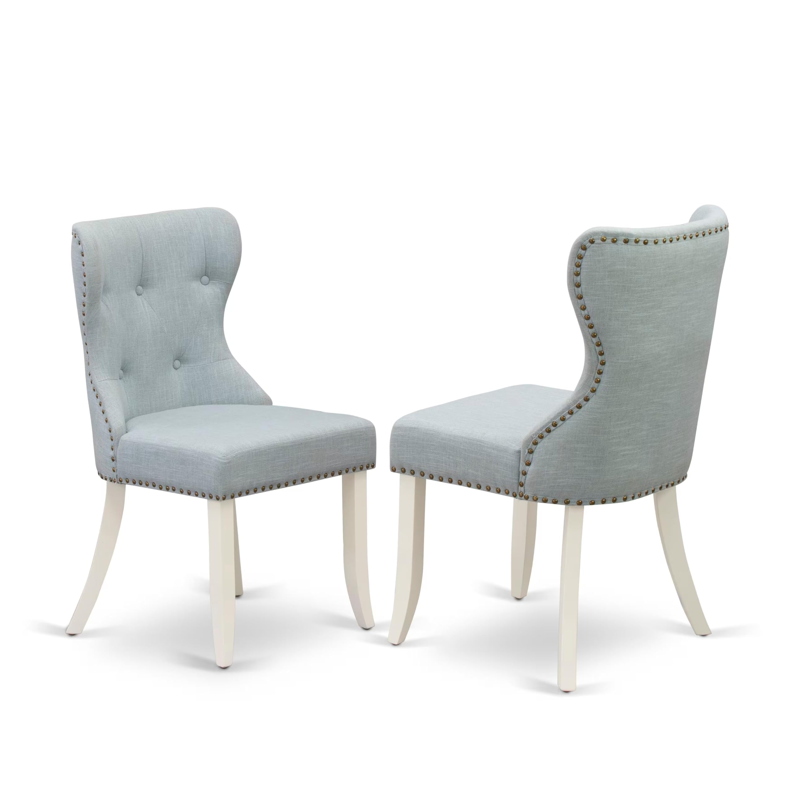 East West Furniture 5-Piece Round Dining Set for 4 - 42 Inch White Kitchen Table with 4 Baby Blue Linen Parsons Chairs - Perfect for Small Spaces, Breakfast Nooks & Cozy Family Meals