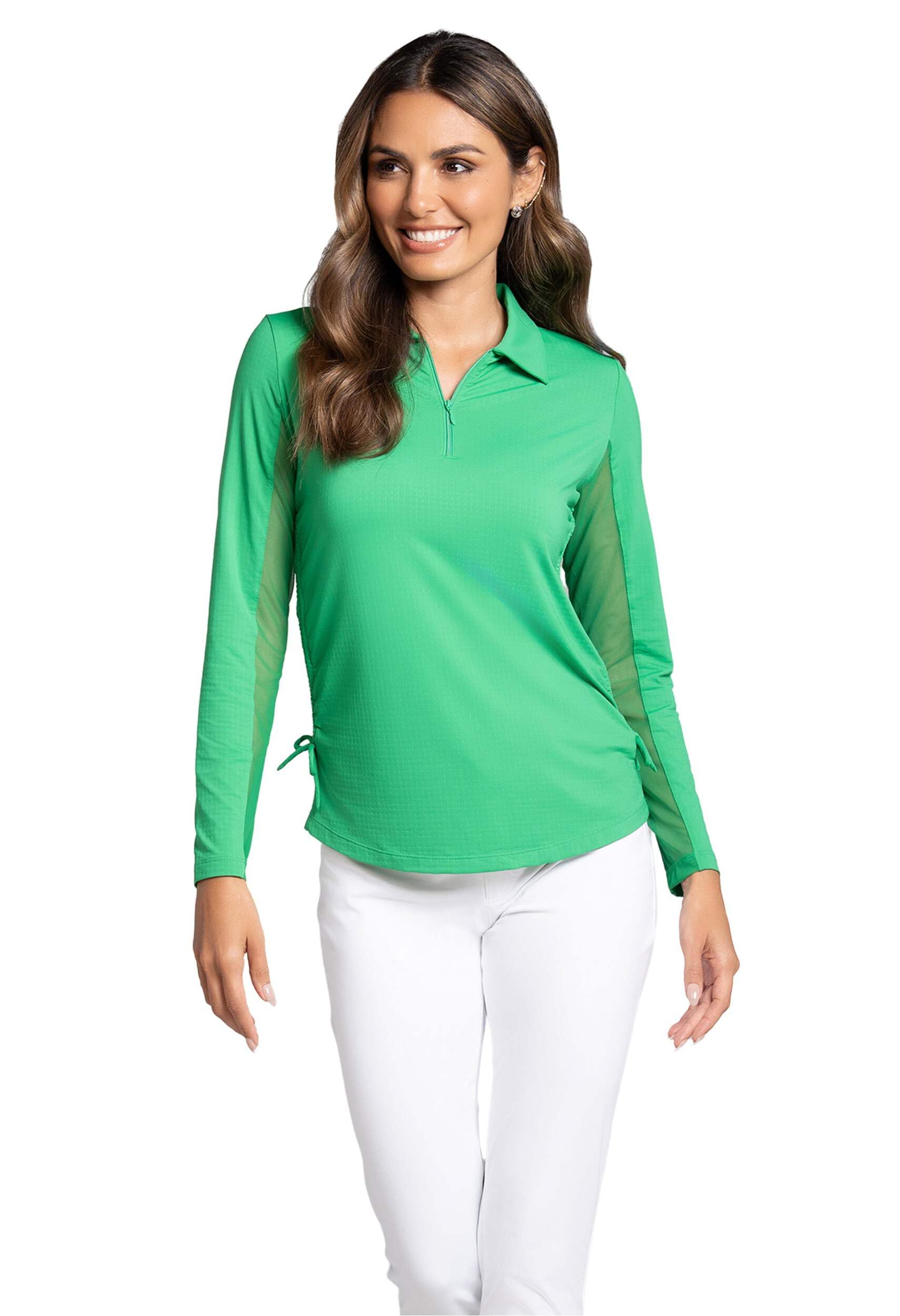 IBKUL Men's UPF 50+ Sun Protection Long Sleeve Polo Shirt with Icefil Cooling Technology - Adjustable Length, Moisture-Wicking & UV Protective for Golf, Hiking & Outdoor Activities