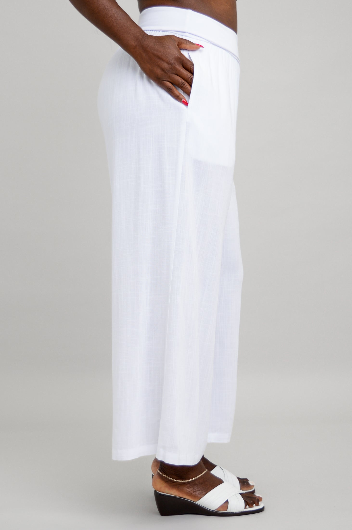 Landon Capri Pants for Women - White Linen Bamboo Fabric - Comfortable & Breathable for Summer, Travel & Casual Wear