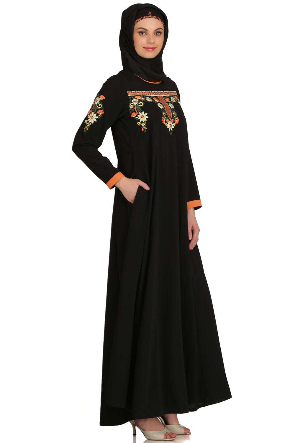 Madeeha Black Nida Umbrella Abaya - Islamic Prayer Dress for Women - Perfect for Mosque, Eid & Special Occasions