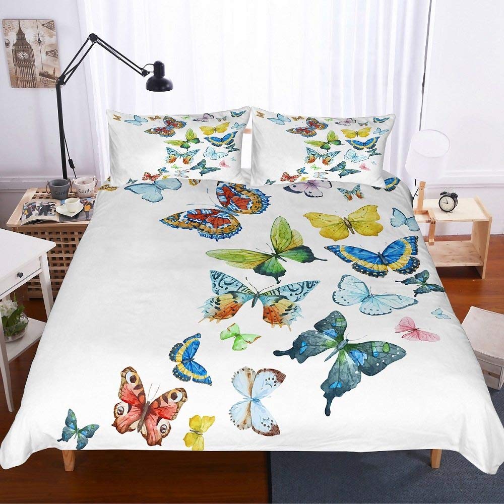 3D Printed Pretty Flying Butterfly Bedding Set - Microfiber Duvet Cover & Pillowcase Set for Girls, Twin Size 68