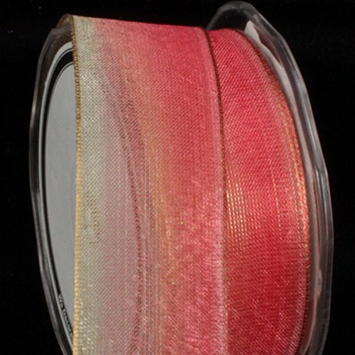 The Ribbon People Cherry Red & Gold Ombre Sheer Metallic Wired Craft Ribbon - 1.5 Inch x 27 Yards for Gift Wrapping, DIY Crafts, Wedding Decorations & Holiday Bows