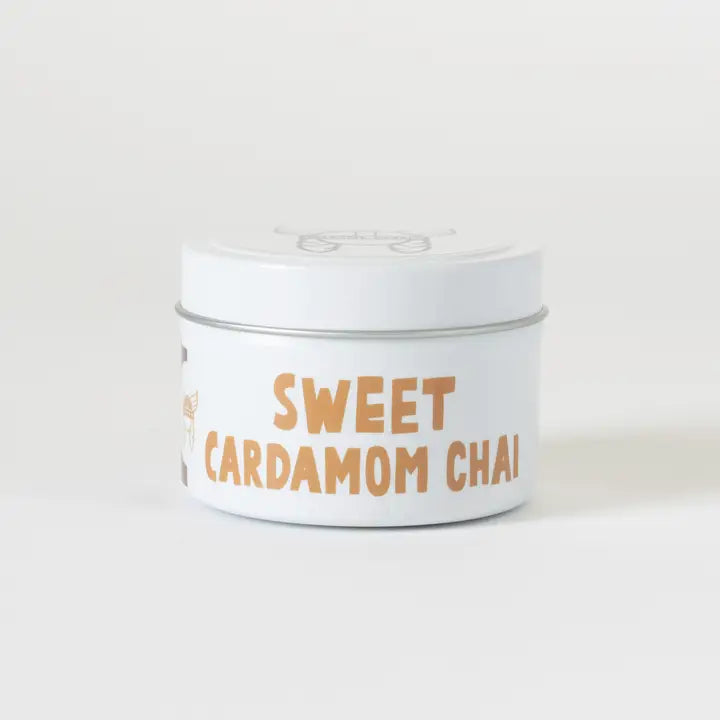 Premium Sweet Cardamom Chai Scented Soy Candle in Tin - Aromatherapy for Relaxation & Cozy Home Ambiance