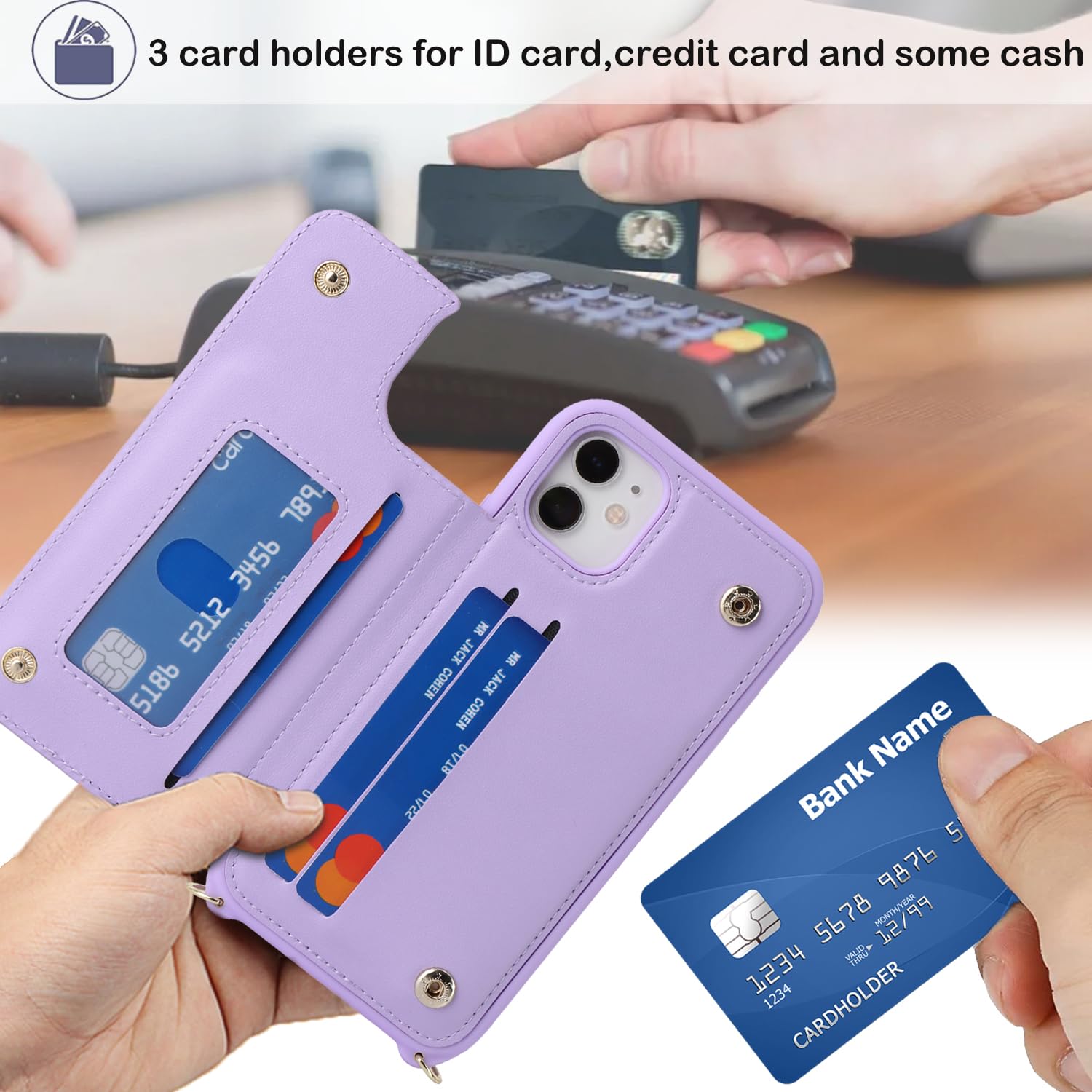 Havaya Crossbody Phone Case for iPhone 11 with Strap, Card Holder & Kickstand - Purple | Wallet Case for Women with Credit Card Slots | Perfect for Travel, Shopping & Hands-Free Convenience