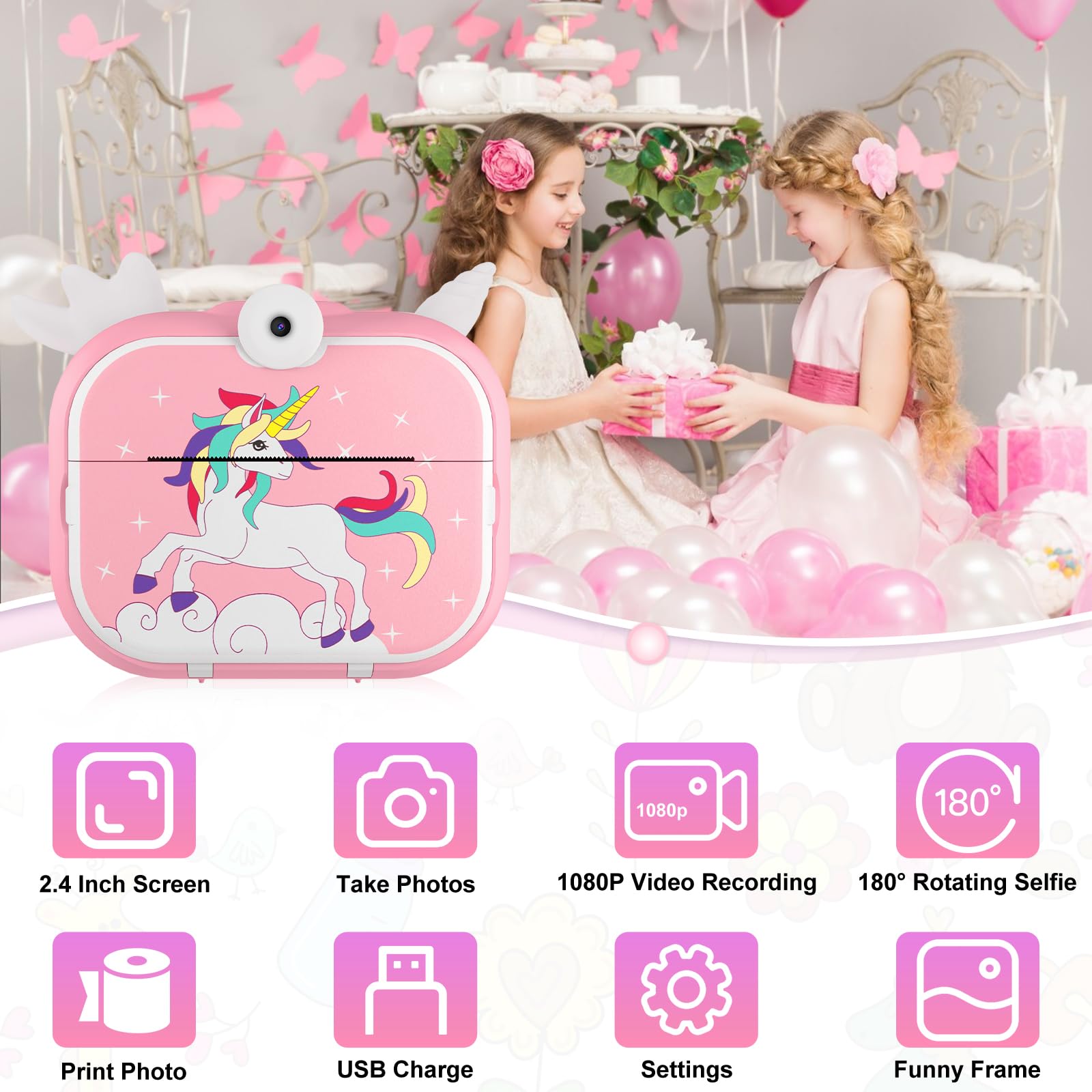 20MP Kids Digital Camera - Instant Print Selfie Video Toy Camera for Girls & Boys Ages 6-12 | Perfect Birthday Gift for Children's Parties, Travel & Outdoor Adventures