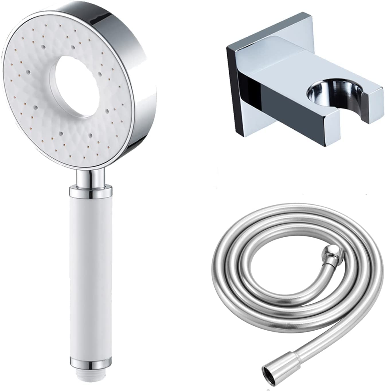 Universal ABS High Pressure Handheld Shower Head Set with 1.5M PVC Hose & Brass Holder - Black - Perfect for Bathroom Renovation, Spa-Like Shower Experience and Water Saving