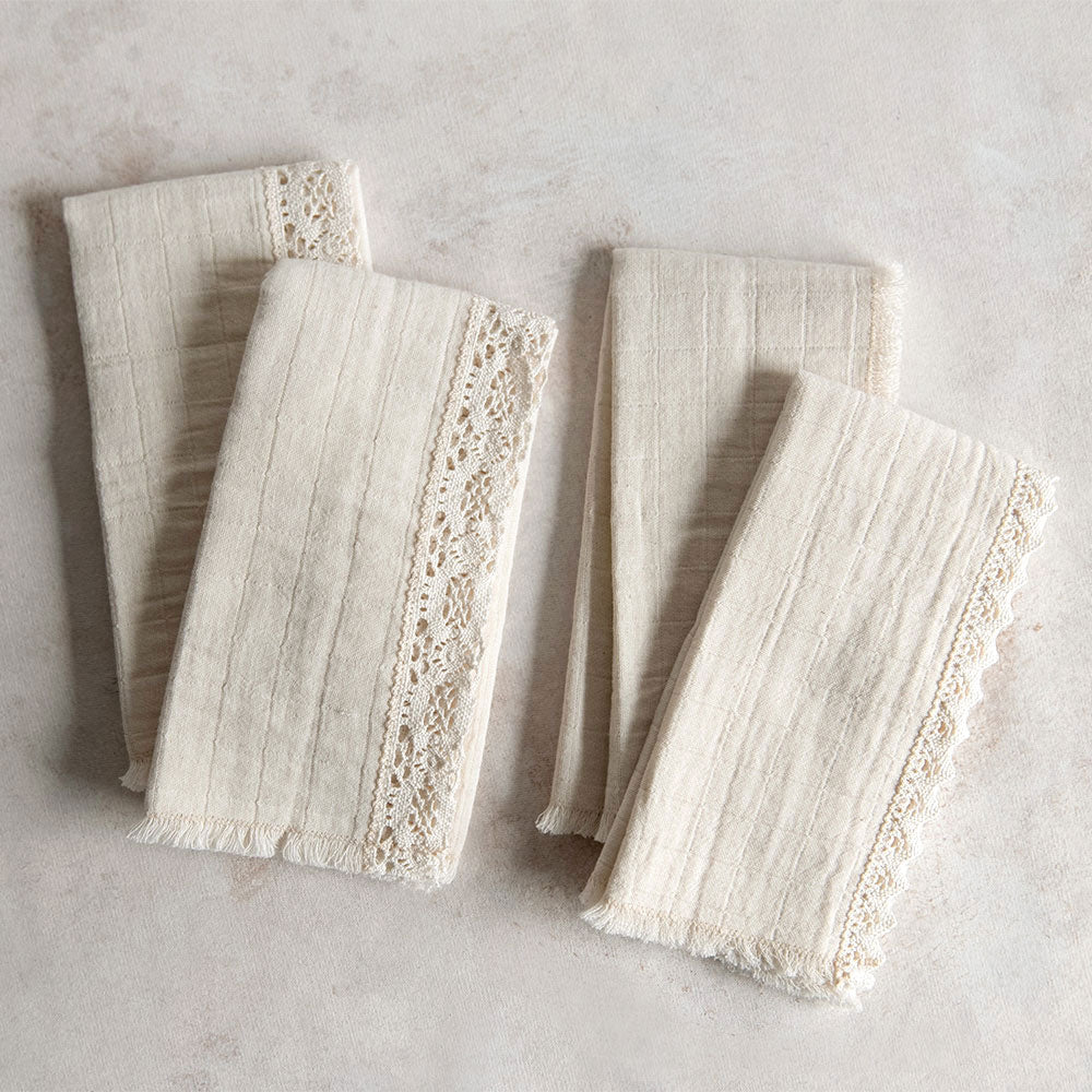 Elegant Cotton and Lace Napkin Set - 12-Piece Dinner Napkins for Formal Dining, Wedding, and Special Occasions