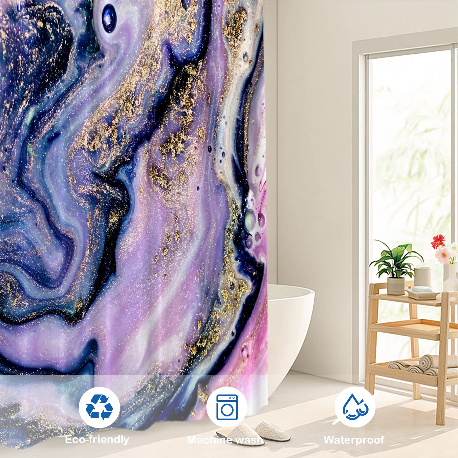 Shrahala Waterproof Abstract Marble Shower Curtain 72x72 Inch - Modern Fluid Acrylic Painting Design with Grommets for Bathroom, Bathtub & Shower Stall - Elegant Bath Decor for Spa-Like Experience