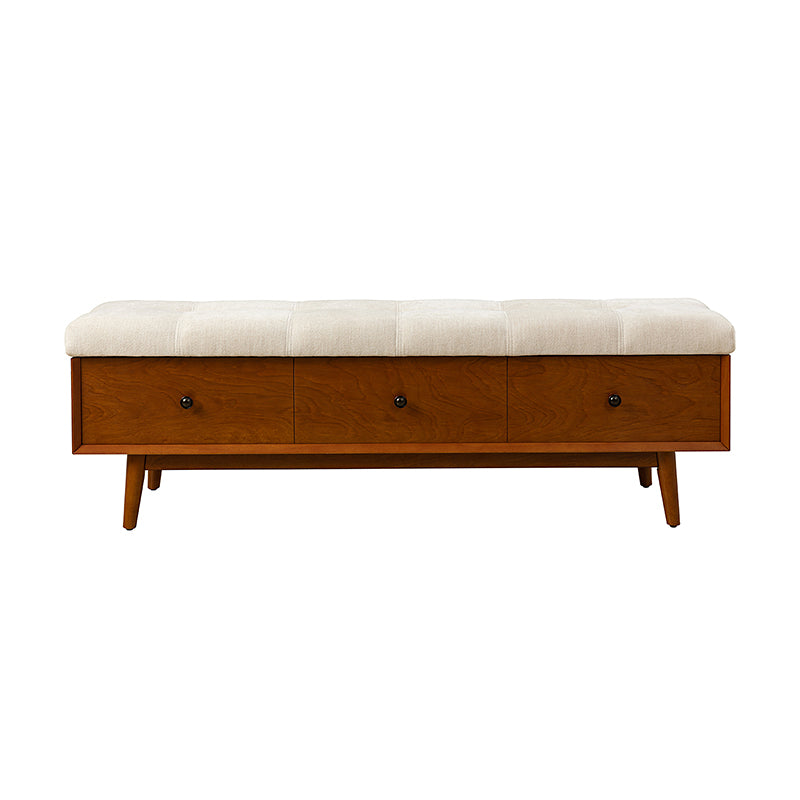 Cherry Wood Upholstered Flip Top Storage Bench with Cushion - Stylish Ottoman for Entryway, Living Room & Bedroom Storage