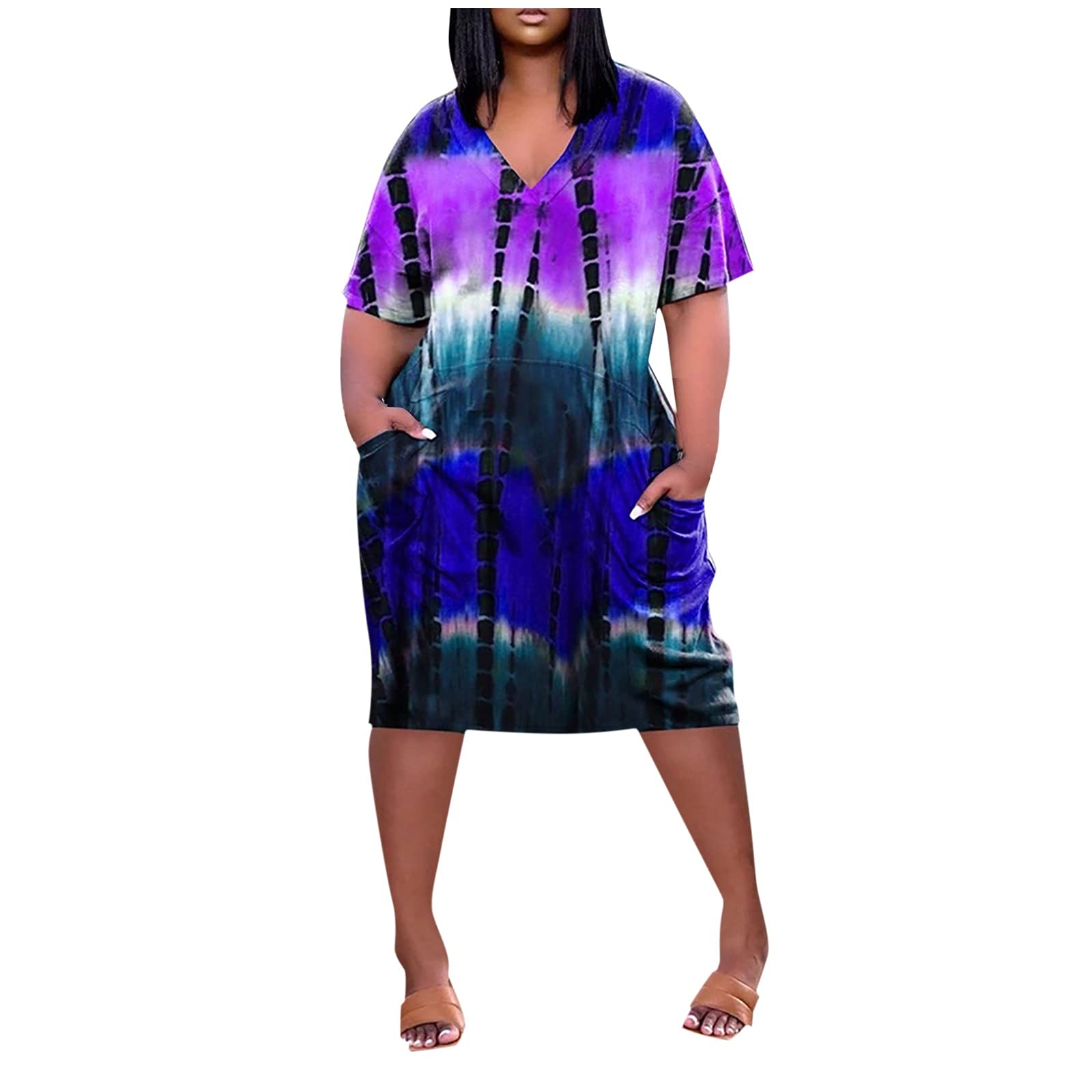 Smooto Women's Summer Tie Dye Sleeveless Knit Maxi Dress - Dusty Rose & Purple Color Options, Sexy Bridesmaid Dress for Beach Weddings, Vacations & Summer Parties (Size M)