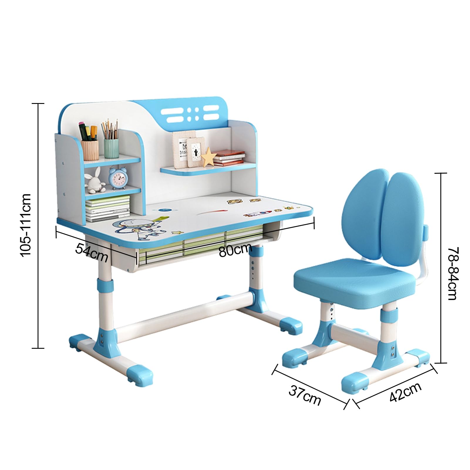 Ergonomic Adjustable Kids Study Desk and Chair Set with Storage Drawer - Blue Children's Learning Furniture for Boys & Girls - Perfect for Homeschooling, Online Classes & Bedroom Study Spaces
