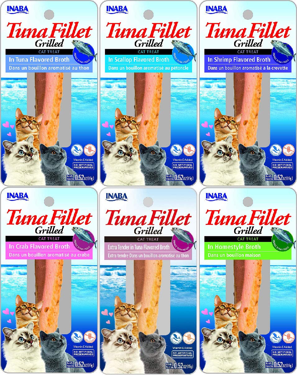 INABA Ciao Grilled Fillets in Broth Cat Treats - Tuna Variety Pack (6 Pack) | Healthy Natural Cat Snacks for Training & Rewards | Perfect for Indoor Cats & Senior Felines