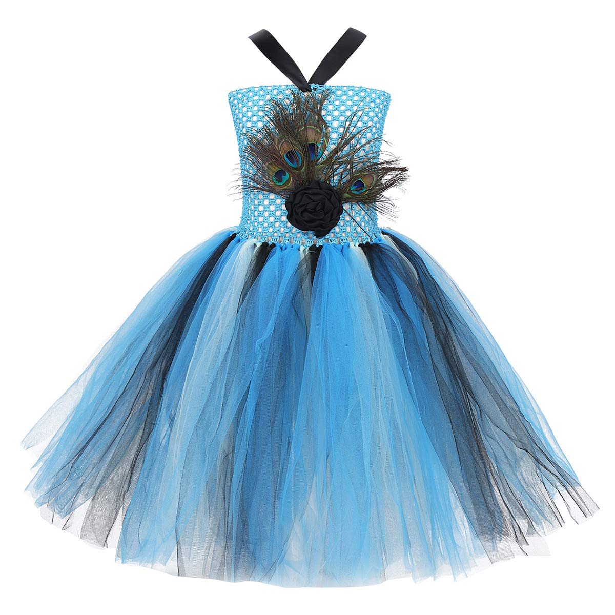 Alvivi Girls Peacock Feather Princess Tutu Dress - Elegant Birthday, Halloween & Christmas Party Costume for Kids | Perfect for Pageants, Dress Up & Special Occasions