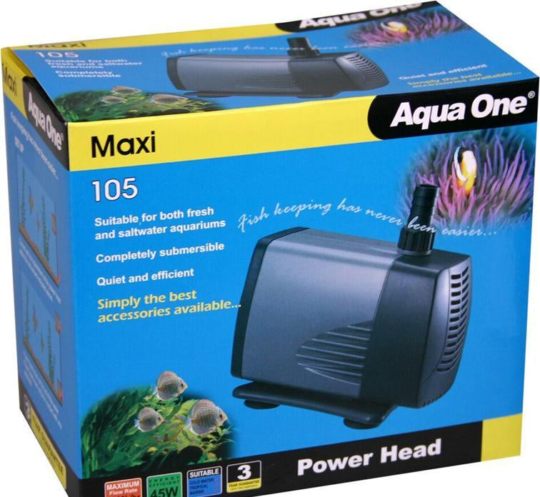 Aqua One Maxi Powerhead 105 - High Performance Submersible Water Pump for Aquariums & Fish Tanks | Ideal for Water Circulation, Filtration & Oxygenation in Freshwater & Saltwater Tanks