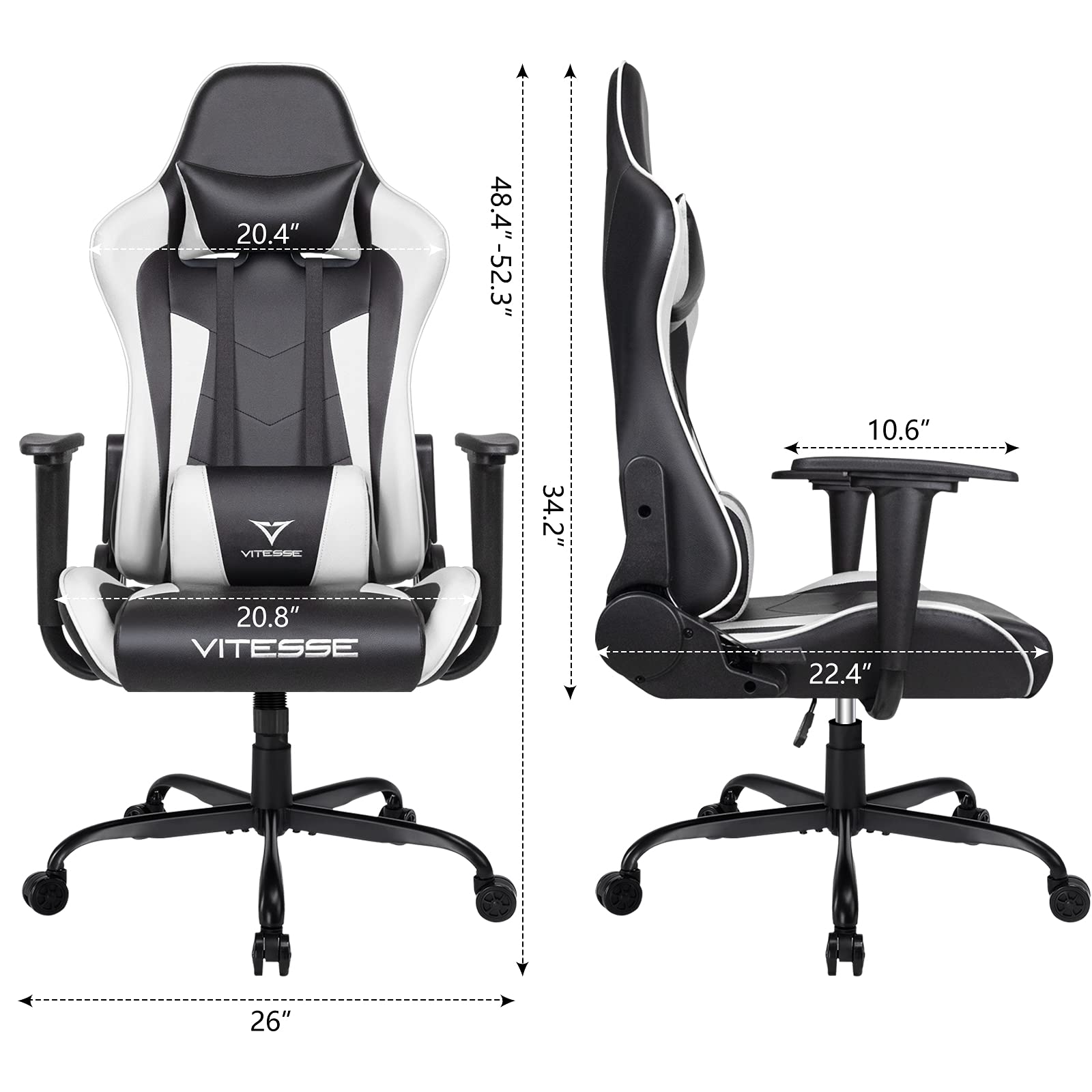 PUKAMI Ergonomic Gaming Chair for Teens - High Back Racing Style Computer Desk Chair with Adjustable Height, Lumbar Support & Headrest - Perfect for PC, PS5, Xbox Gaming & Home Office (White)