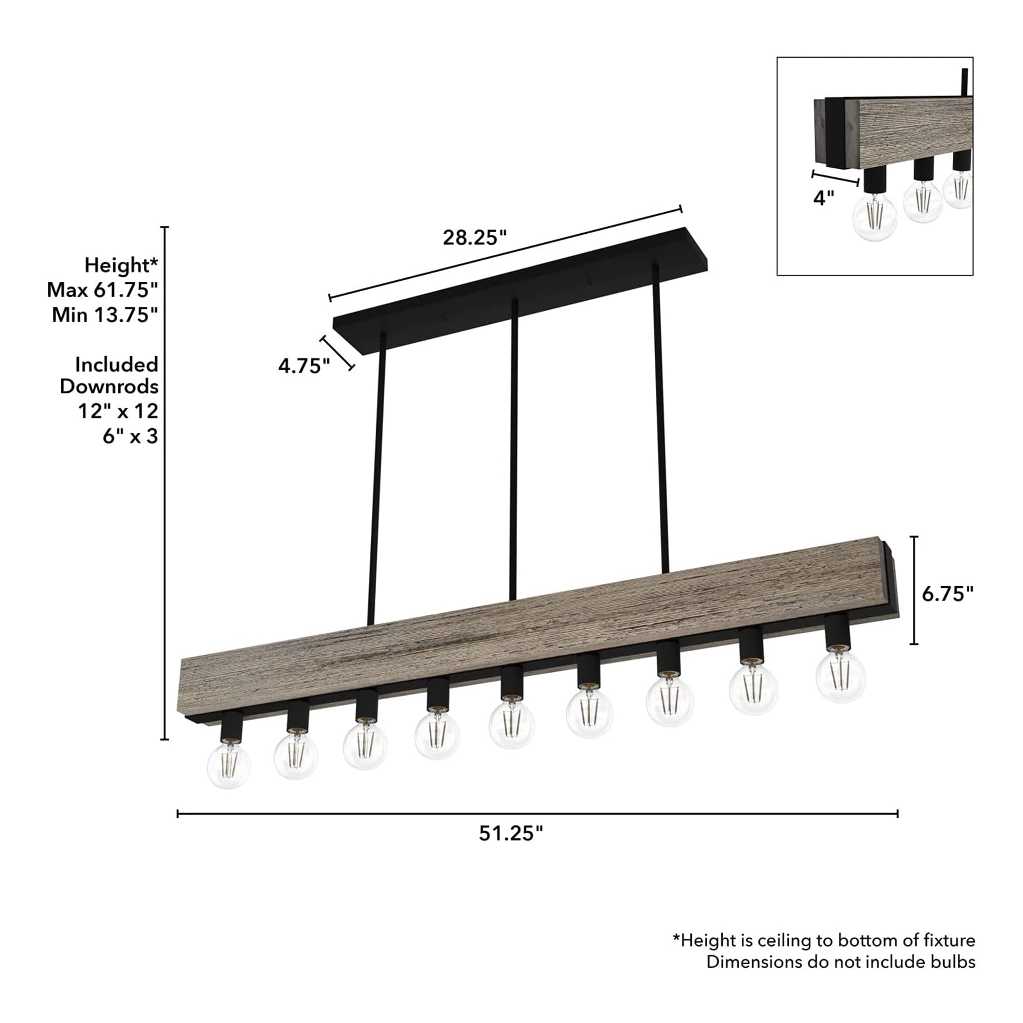 Hunter Fan Company 19060 Donelson Linear Chandelier - Rustic Iron Finish, Modern Farmhouse Lighting Fixture for Dining Room, Kitchen Island, or Entryway