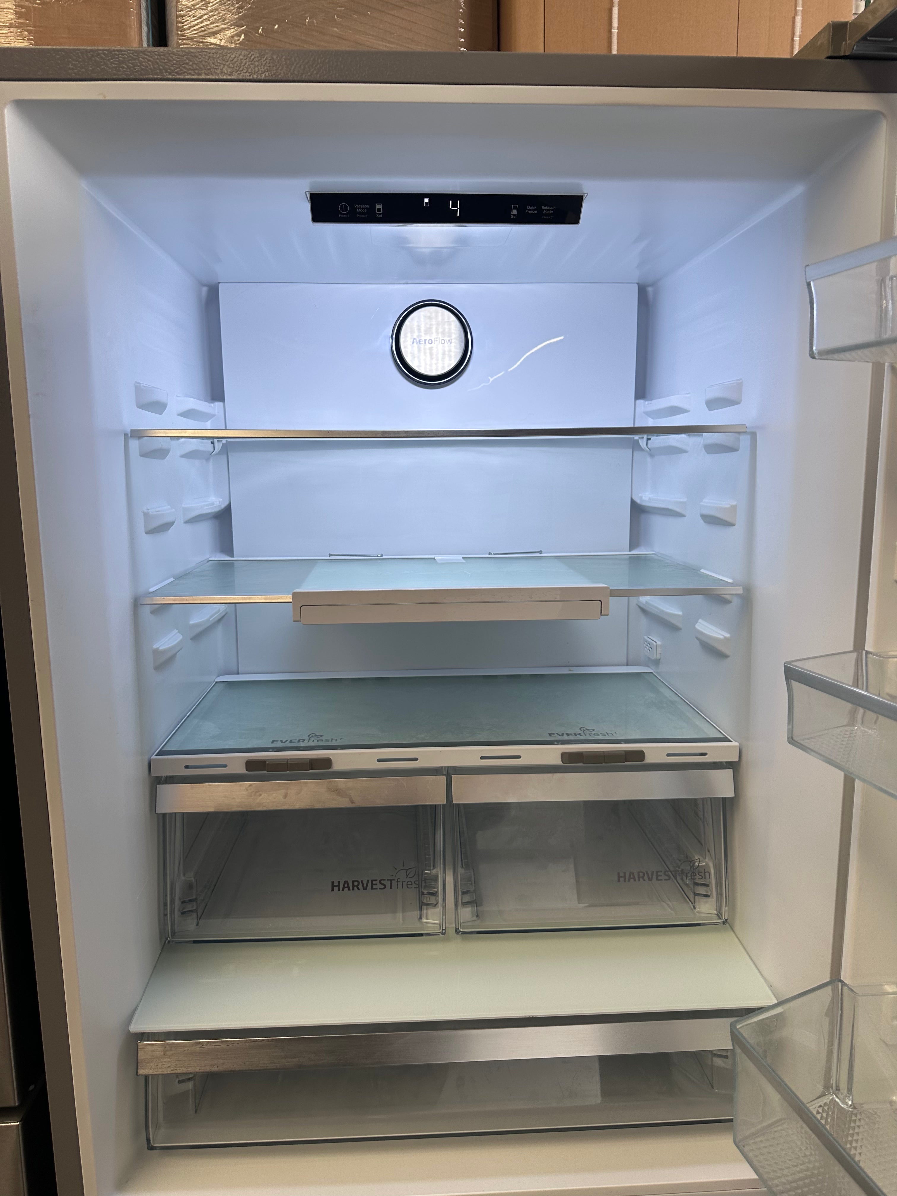 Beko BBMB445PX 445L Bottom Mount Refrigerator in Pearl Steel - Factory Second | Energy Efficient Kitchen Appliance for Modern Homes