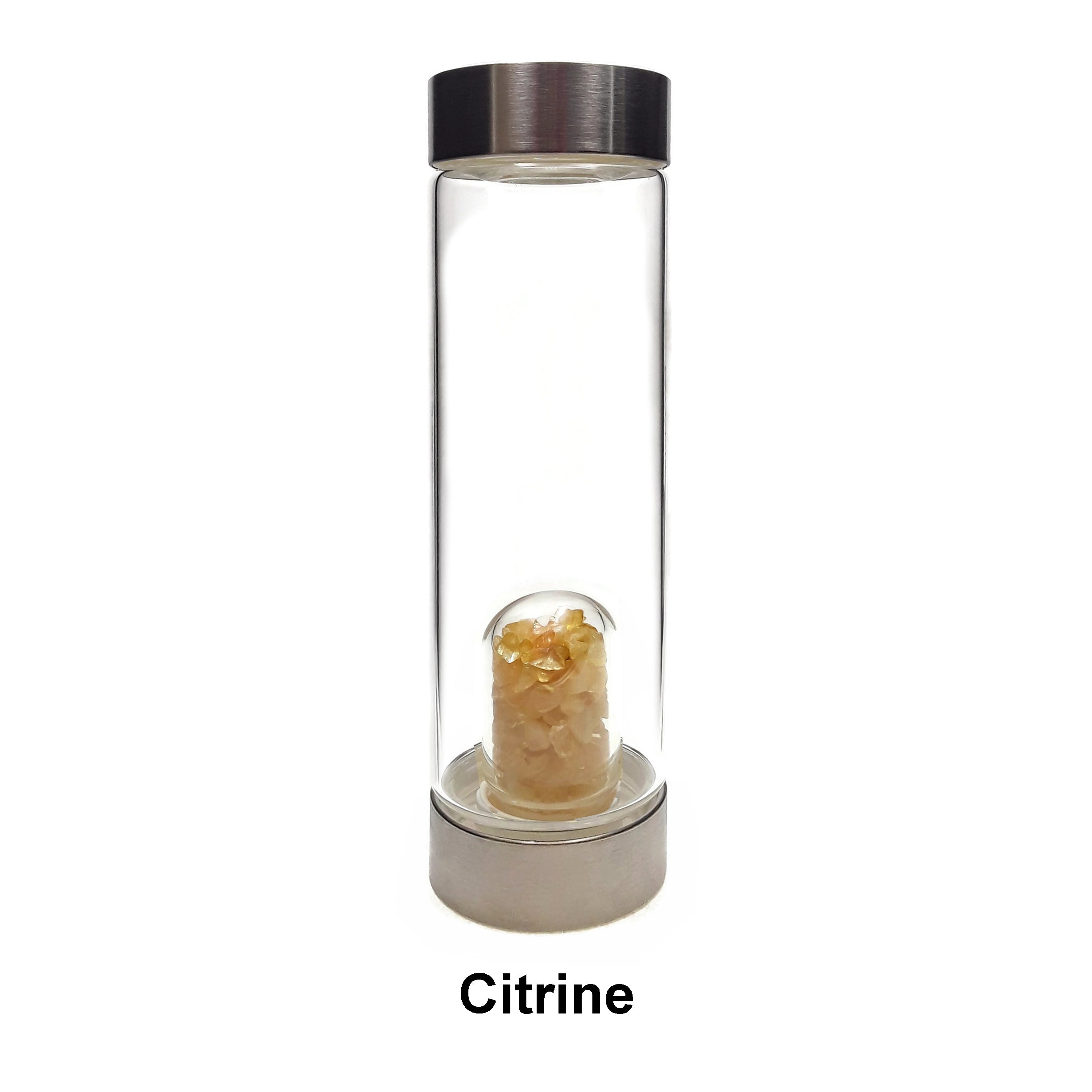 **Crystal Infused Healing Glass Water Bottle with Gemstone Chips - 9