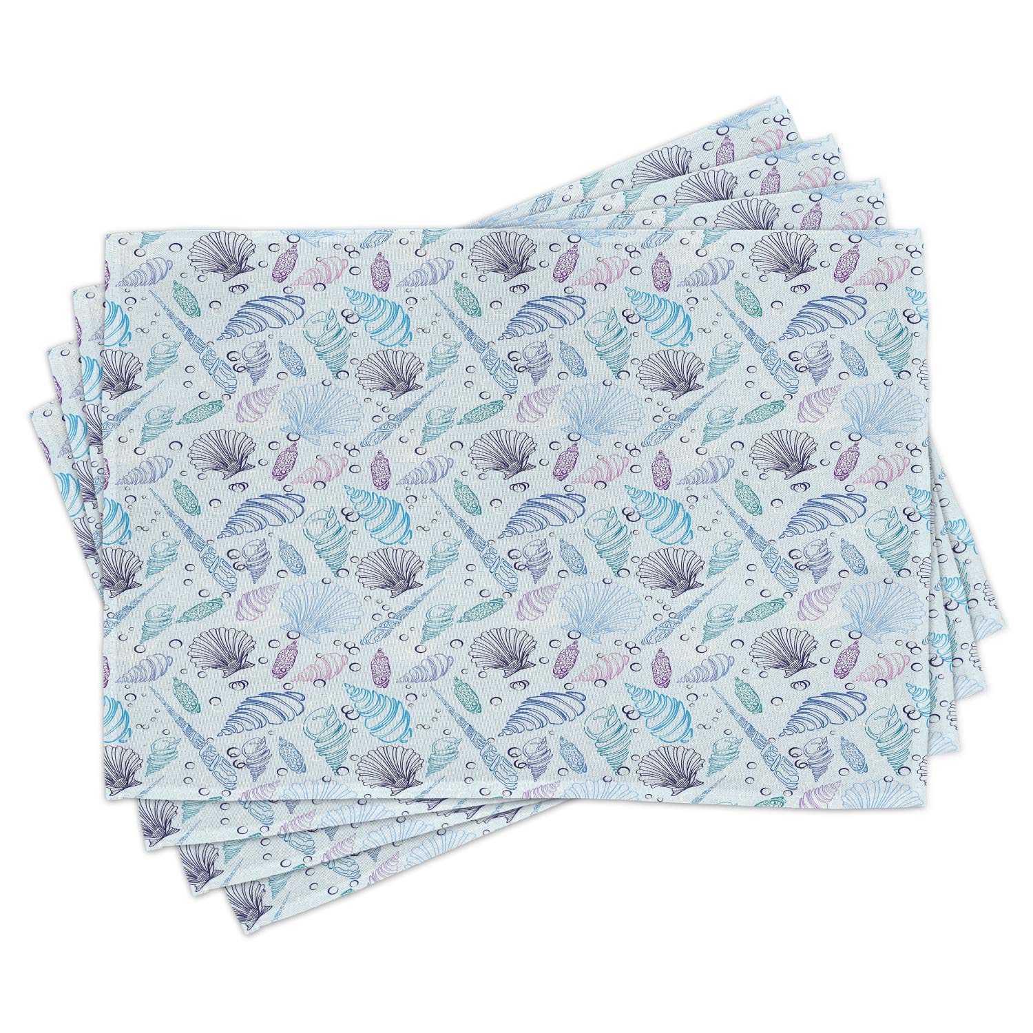 Ambesonne Nautical Place Mats Set of 4 - Sea Shell Pattern Underwater Bubbles Ocean Themed Washable Fabric Placemats for Dining Table & Kitchen Decor in Indigo Blue & Purple | Perfect for Beach House, Coastal Dining, and Ocean-Inspired Home Decor