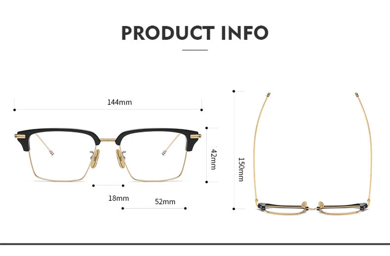 Stylish Black Unisex Square Titanium Acetate Eyeglasses Frame 49422 - Lightweight & Durable for Work, Reading & Fashion Accessory