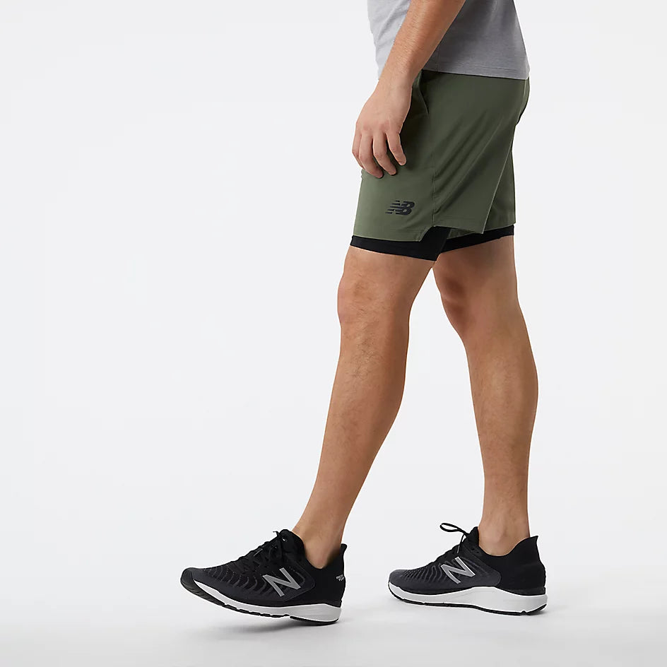New Balance R.W. Tech 7 Men's 2-in-1 Running Shorts with Built-in Liner - Lightweight & Breathable for Gym Workouts, Jogging, and Outdoor Sports