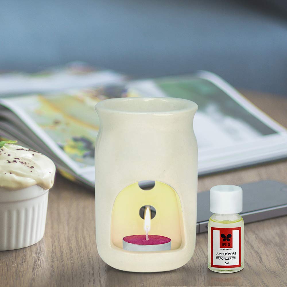 IRIS Amber Rose Aromatherapy Vaporizer Set with 2 Tea Light Candles | Natural Chemical-Free Home Fragrance | Room Freshener & Relaxation Gift (12.3x6.6x15.3cm) | Perfect for Bedroom, Bathroom, Yoga Studio & Spa | Made in India