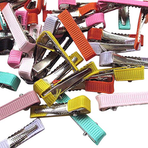Chenkou Craft 40pcs Prong Hair Clips with Grosgrain Ribbon - DIY Hair Accessories for Women & Girls (32x6mm) - Perfect for Hair Styling, Crafts, and Gift Giving