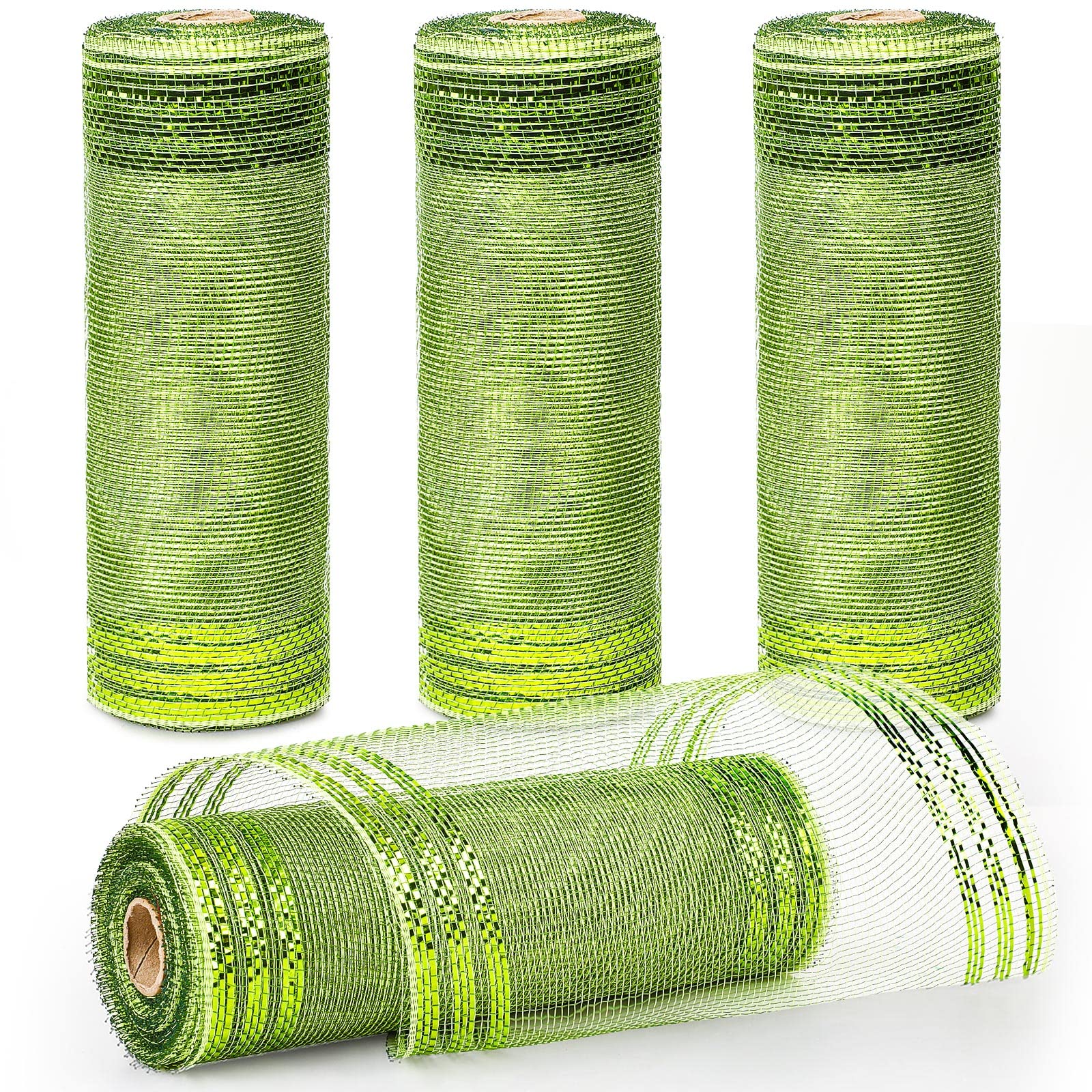 Deco Mesh Wreath Supplies 4 Rolls Poly Burlap Ribbon 10 Inch x 10 Yard Metallic Foil Craft Mesh for DIY Wreaths Valentine's Day Christmas Decor Home Door Wall Party Wedding Decorations