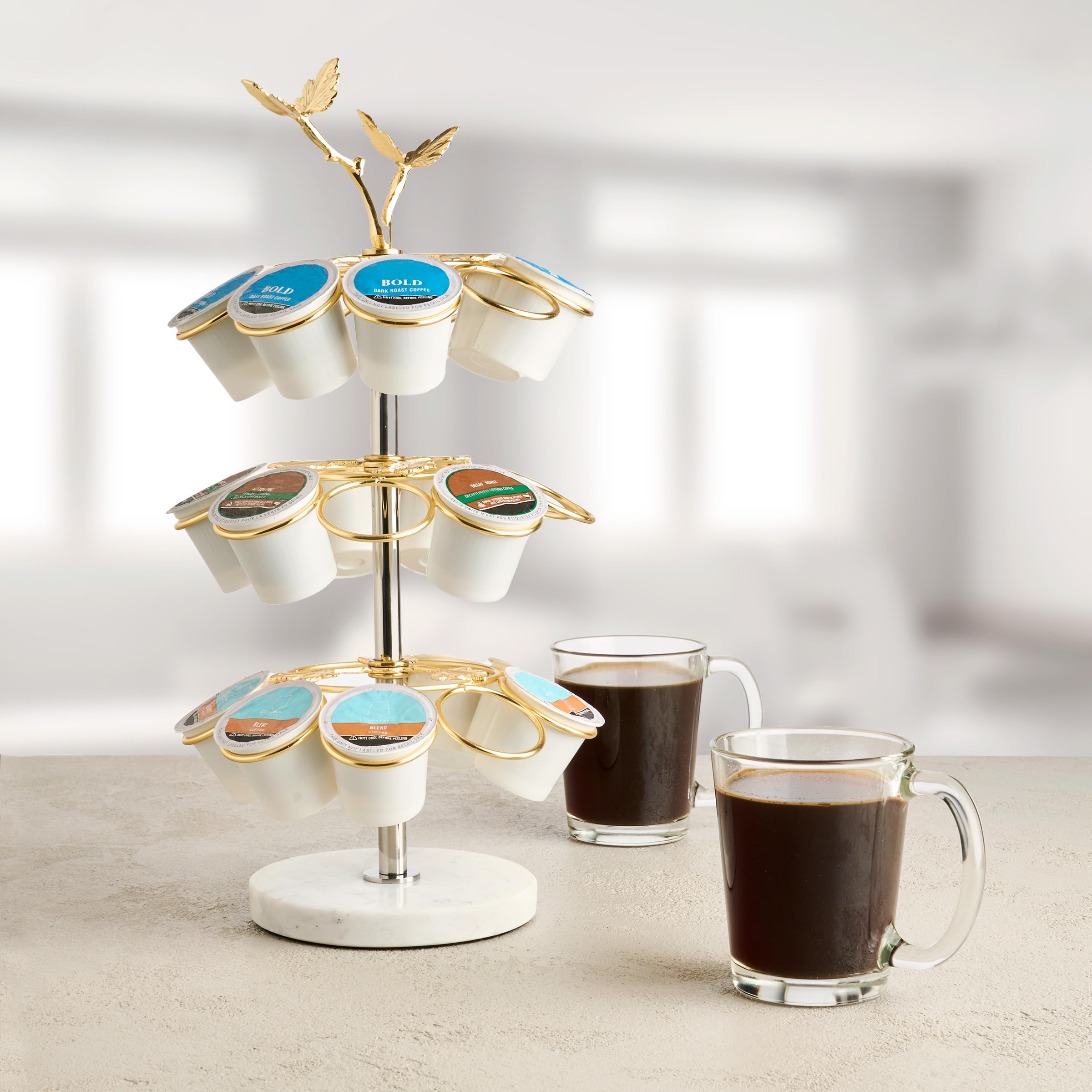 Godinger 27-Slot K Cup Holder & Coffee Pod Carousel Organizer - Spinning Marble Base for Keurig K-Cups - Kitchen Counter Storage & Decor - Perfect Housewarming Gift for Coffee Lovers (Ideal for Small Kitchens & Office Break Rooms)