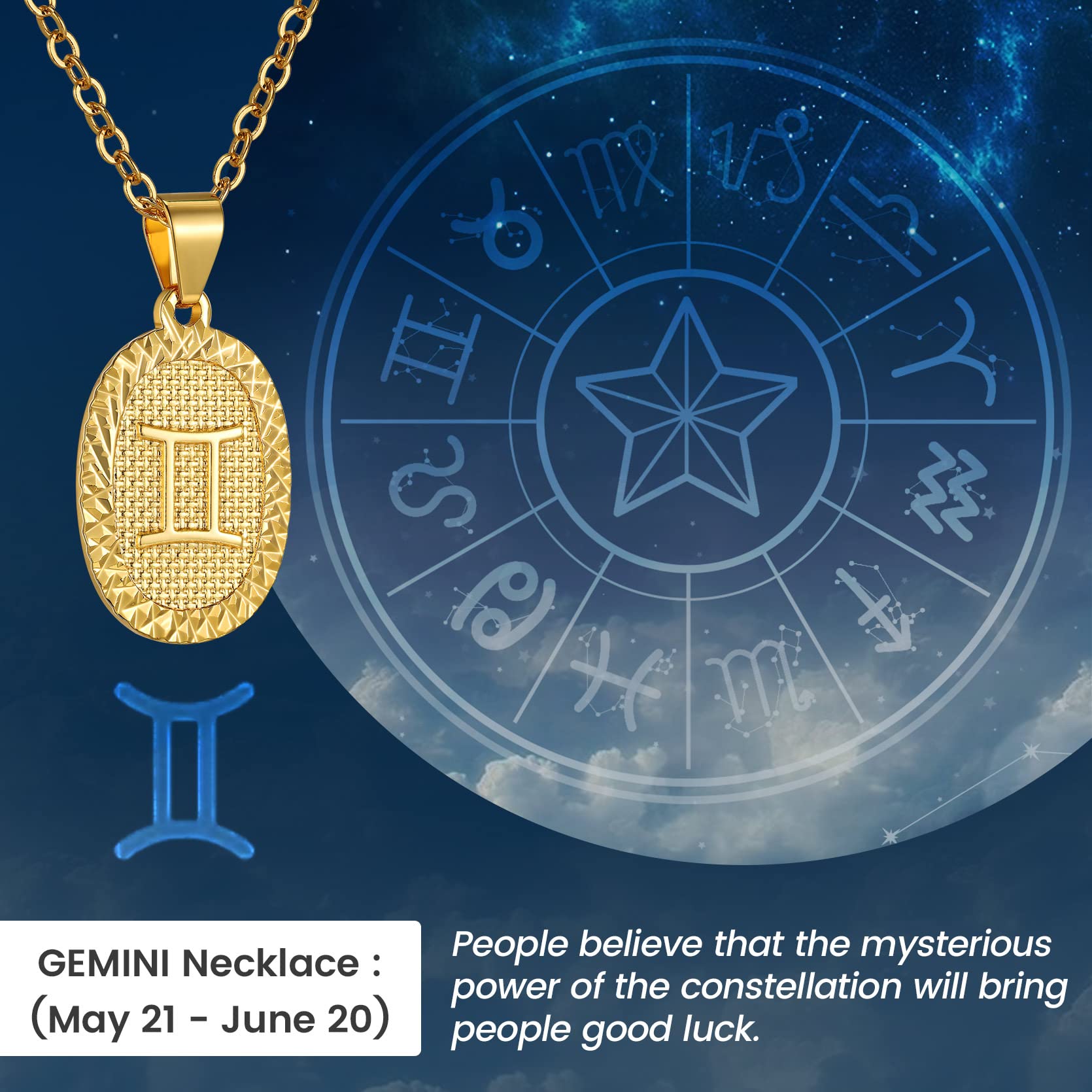 GOLDCHIC Zodiac Necklace for Women & Men - 14K Gold Plated Constellation Coin Pendant, Horoscope Astrology Jewelry Gift - Perfect for Birthday, Anniversary & Everyday Lucky Charm