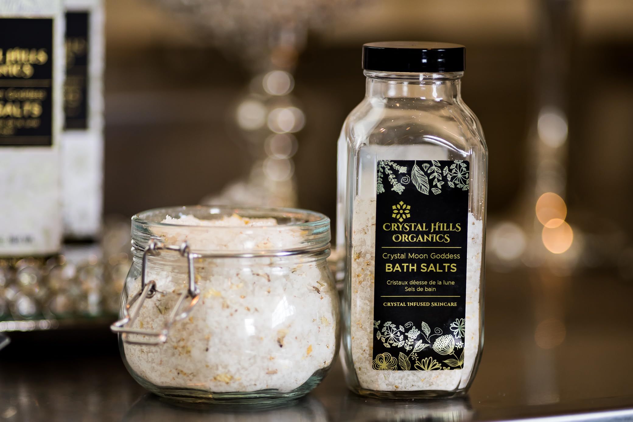 Organic Bath Salts with Quartz Crystals - Moon Goddess Relaxation - 17oz for Spa & Self-Care