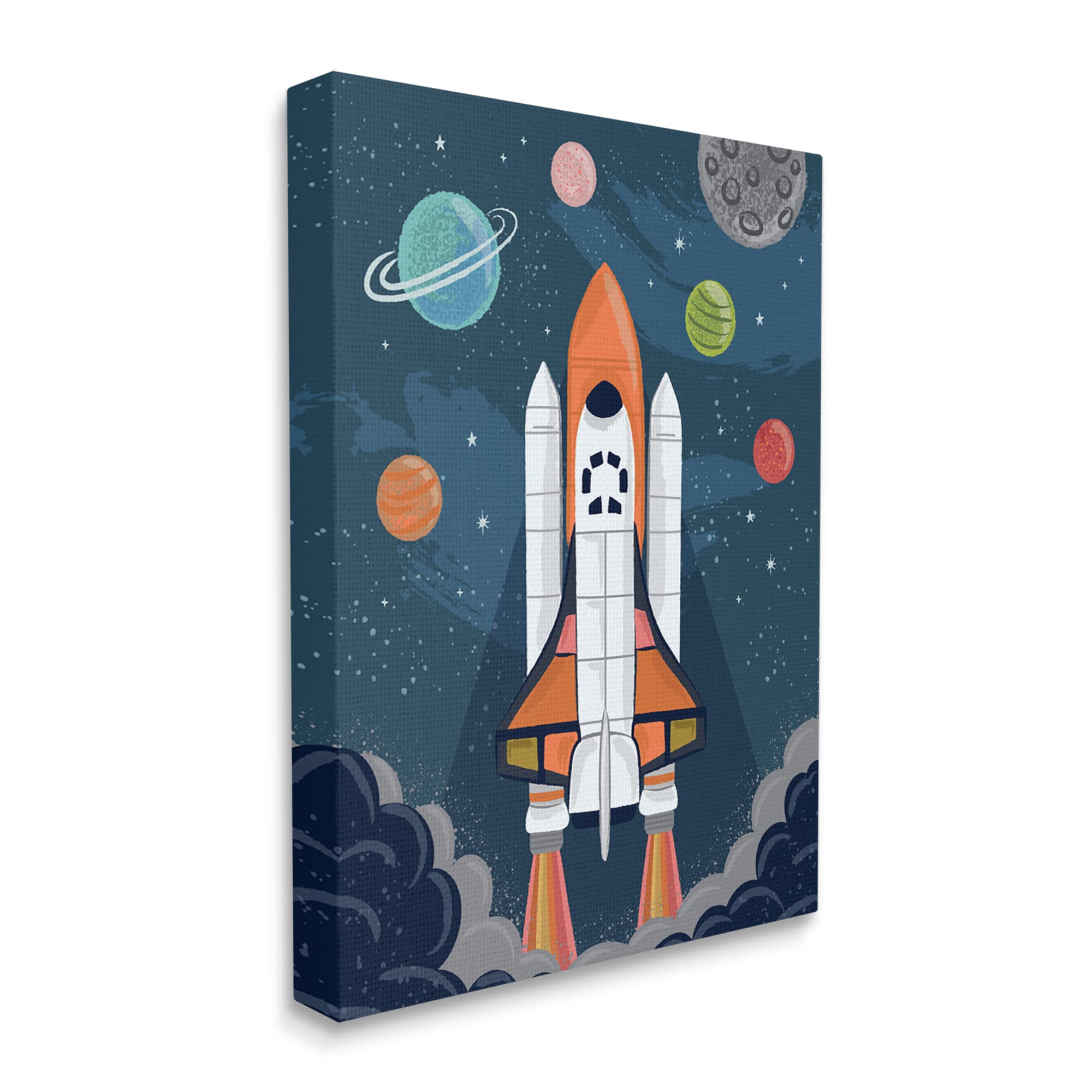 Stupell Industries Rocket Ship Ready for Flight Outer Space Planets Wall Art - Blue & White Design by Lisa Perry - 36
