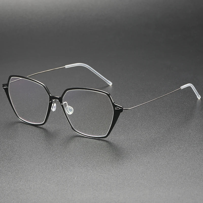 Unisex Full Rim Polygon Screwless Acetate Titanium Eyeglasses Frame 6621 - Lightweight Durable Glasses for Work, Reading & Fashion