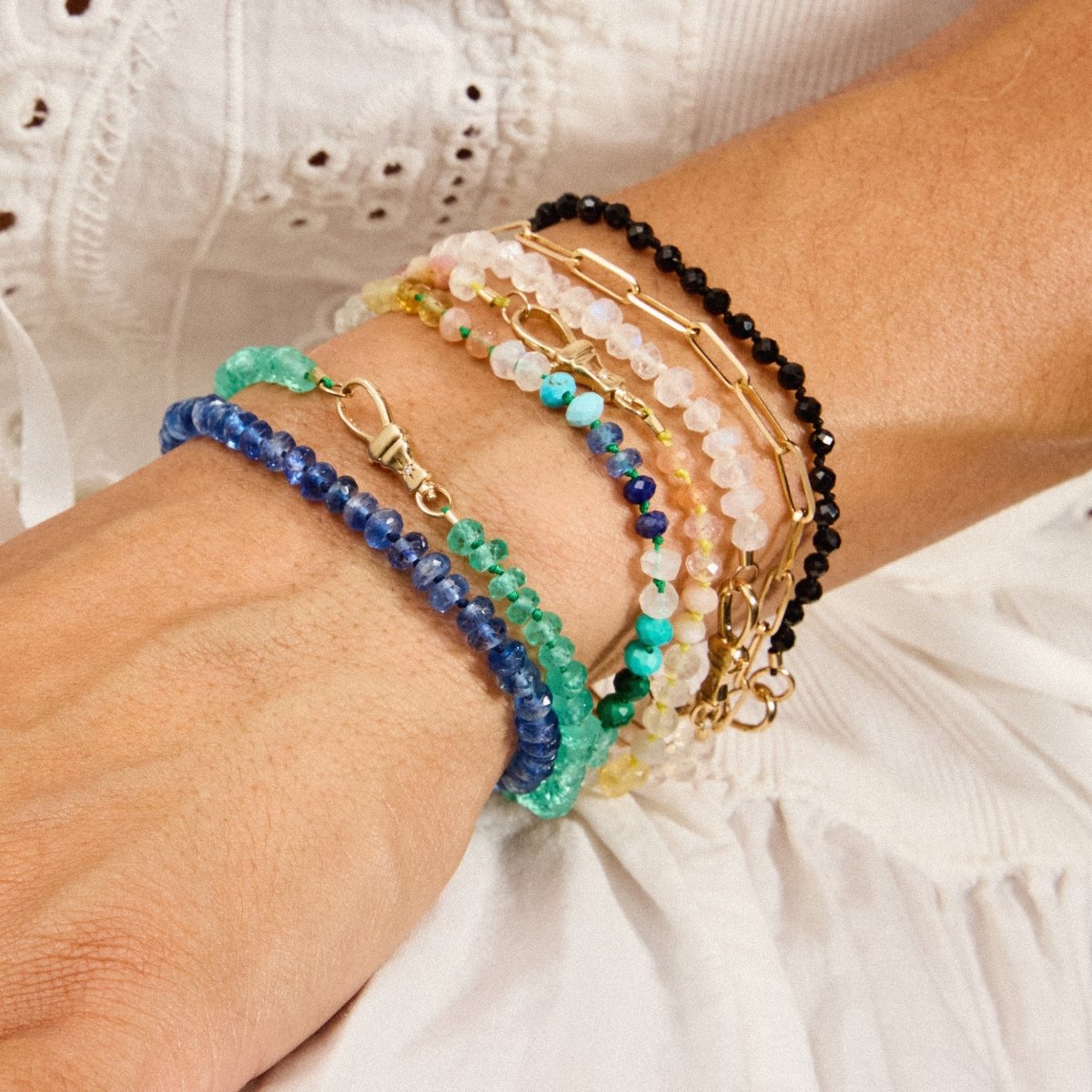 10K Yellow Gold Kyanite Beaded Mood Bracelet with Natural Kyanite & Brilliant Diamonds - Perfect for Stress Relief, Meditation & Spiritual Healing