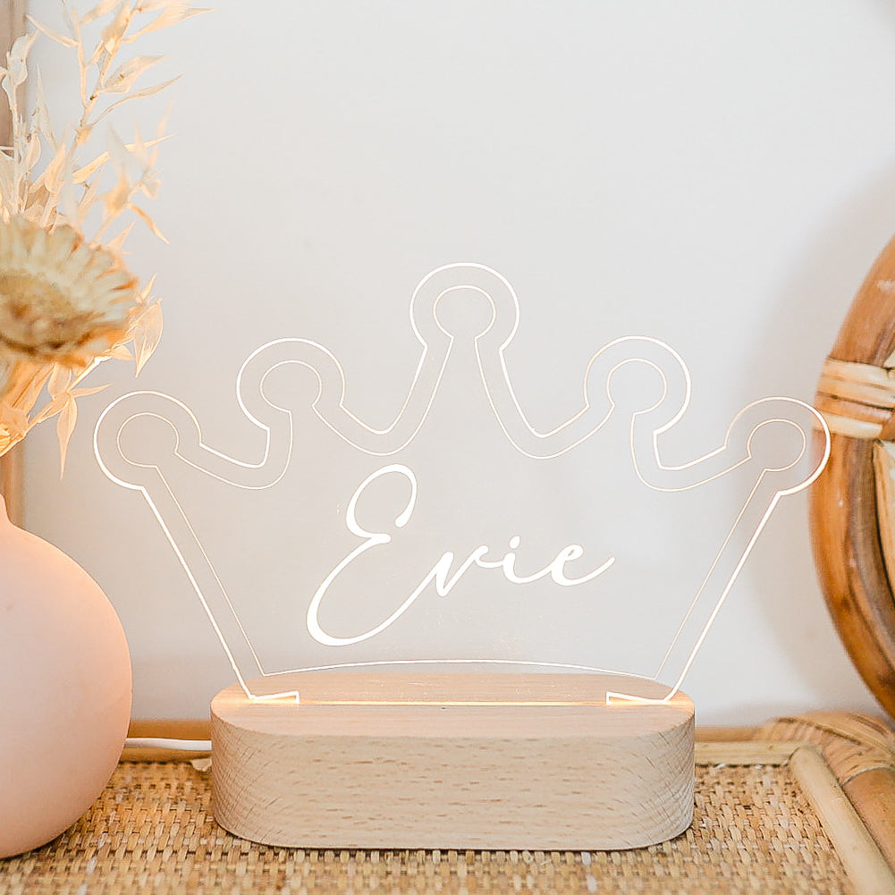 Acrylic Night Light with Crown Design - Elegant Bedroom Decor for Kids & Adults | Perfect for Nursery, Bedside, or Gift