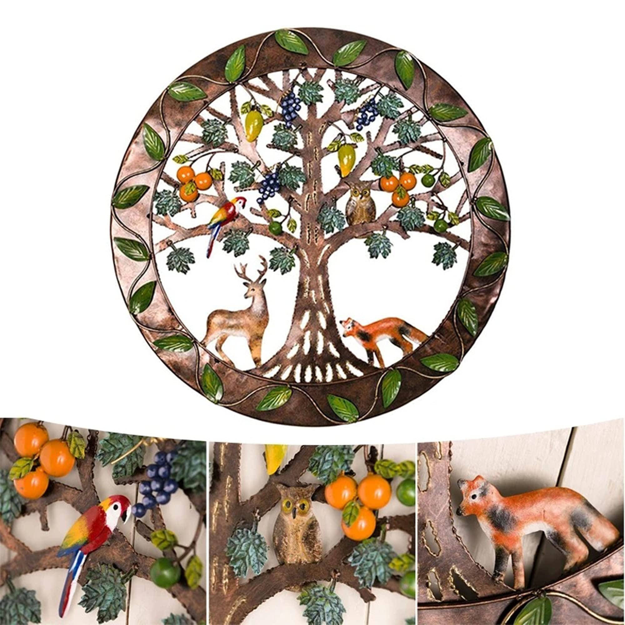 Khukam Rustic Metal Circle Tree of Life Wall Art Decor - 11.8 Inch Handmade Bohemian Wall Plaque for Living Room, Bedroom, Office - Perfect for Home Decor, Housewarming Gifts & Meditation Spaces
