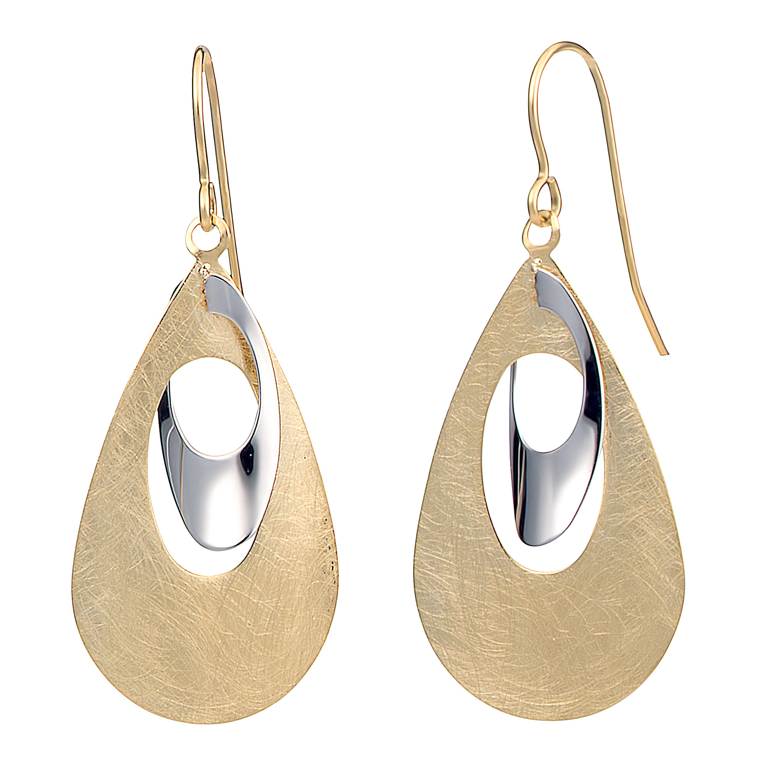 10K Two-Tone Gold Polish Finish Oval & Mixed Brush Teardrop Dangle Earrings for Women – Elegant Jewelry for Parties, Weddings & Special Occasions
