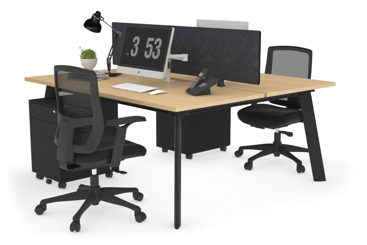 2 Person Workstation with Black Frame - 1200L x 800W Office Desk with Cable Management | Perfect for Home Office, Coworking Spaces & Small Business Teams