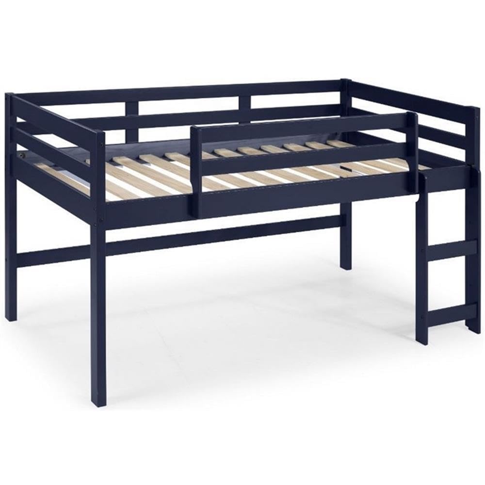 Acme Lara Twin Wooden Loft Bed with Guard Rail & Ladder - Navy Blue Space-Saving Kids Bedroom Furniture for Small Rooms & Dorm Rooms