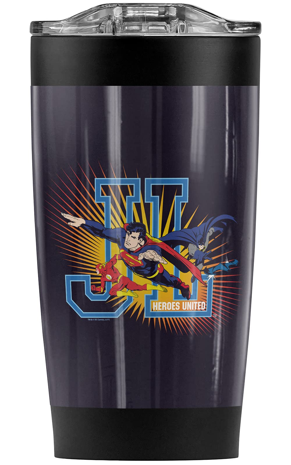 Justice League Heroes United Black Stainless Steel Tumbler 20oz - Vacuum Insulated Coffee Travel Mug with Leakproof Sliding Lid | Double Wall Hot & Cold Drink Cup | Perfect for Office, Gym, Camping & Road Trips