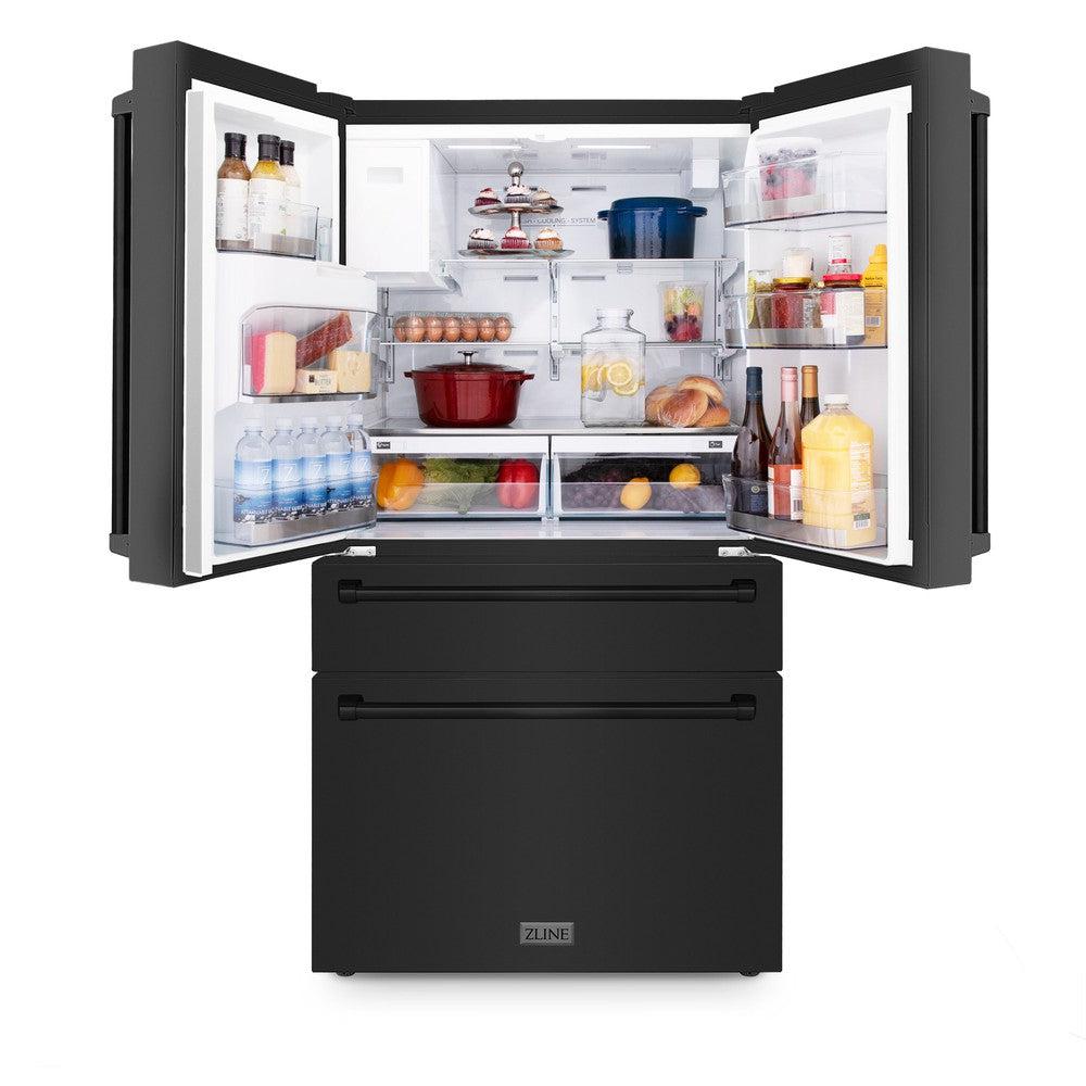 ZLINE 36 Inch Counter Depth French Door Refrigerator - 21.6 cu ft Capacity, Fingerprint Resistant Black Stainless Steel, Built-in Water & Ice Dispenser (RFM-W-36-BS) | Perfect for Modern Kitchens, Open Floor Plans & Entertaining Guests