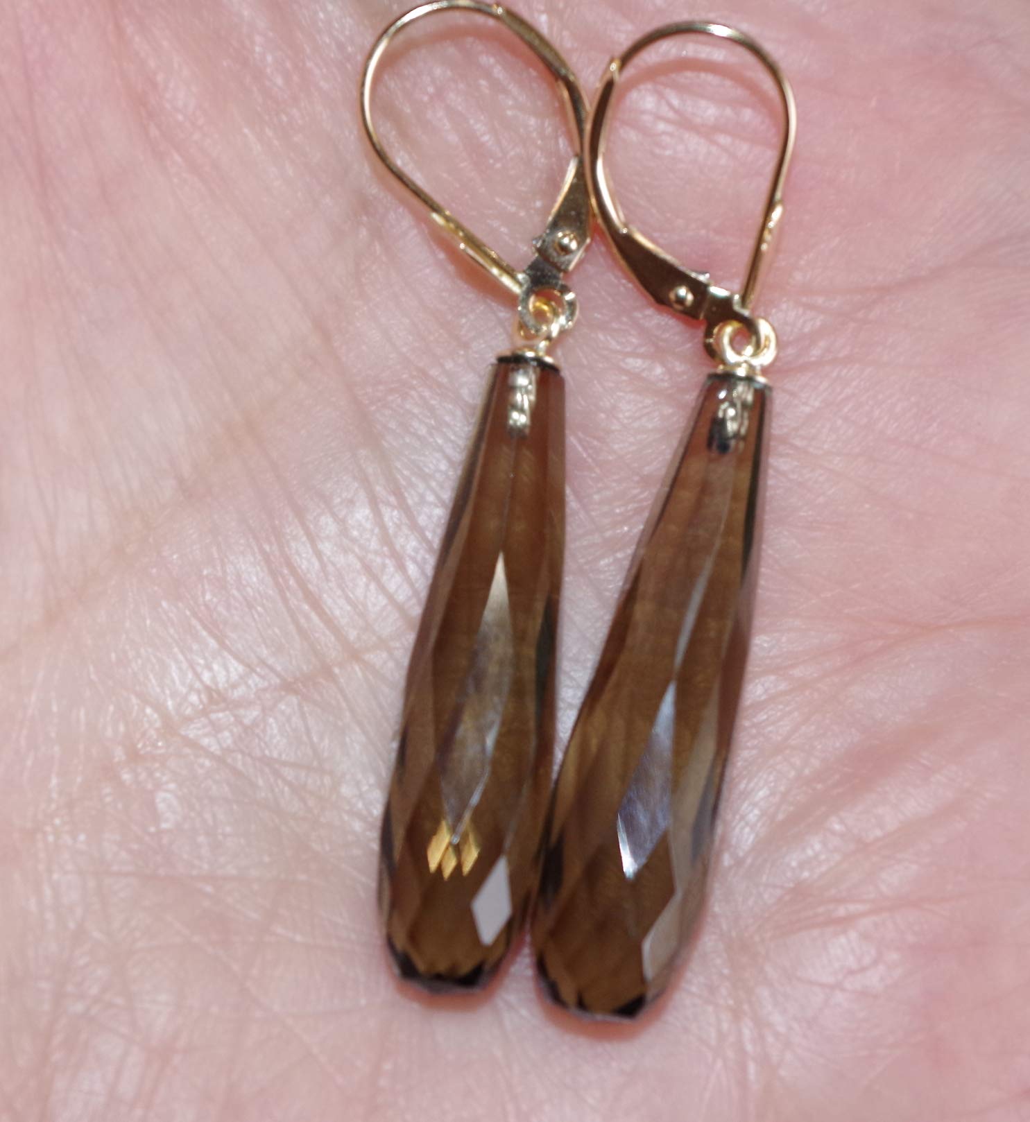 14K Gold Smokey Topaz Tear Drop Earrings - Gemstone Quality Faceted Dangle Earrings for Women | Perfect for Weddings, Parties & Evening Events