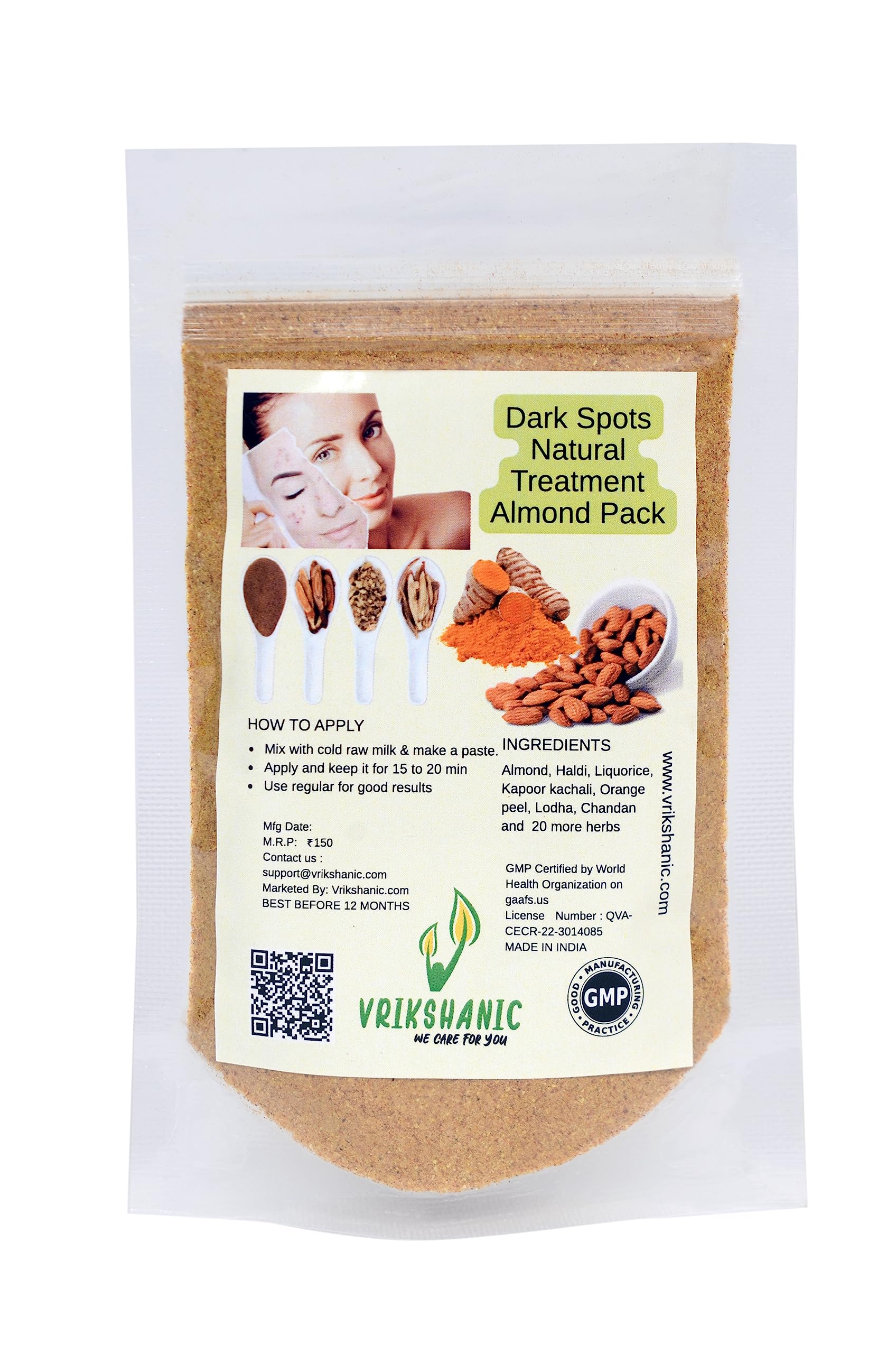Vrikshanic Dark Spot Remover Natural Almond Pack - Brightening Face Treatment for Hyperpigmentation & Uneven Skin Tone | Perfect for Daily Skincare Routine & Nighttime Use